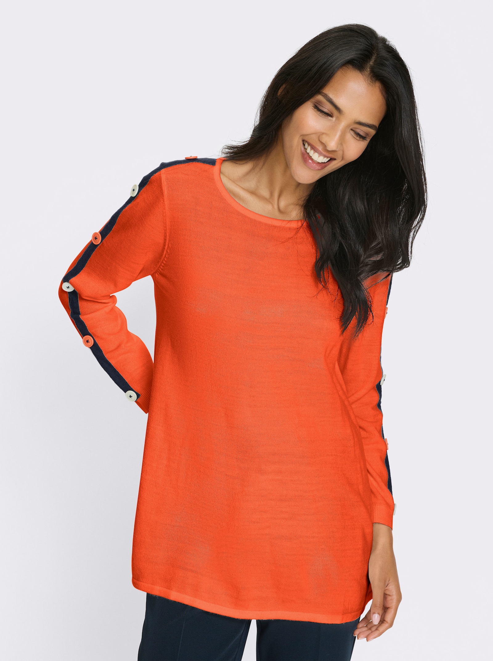 Longpullover mit kontrastfarbenen Streifen - orange-marine