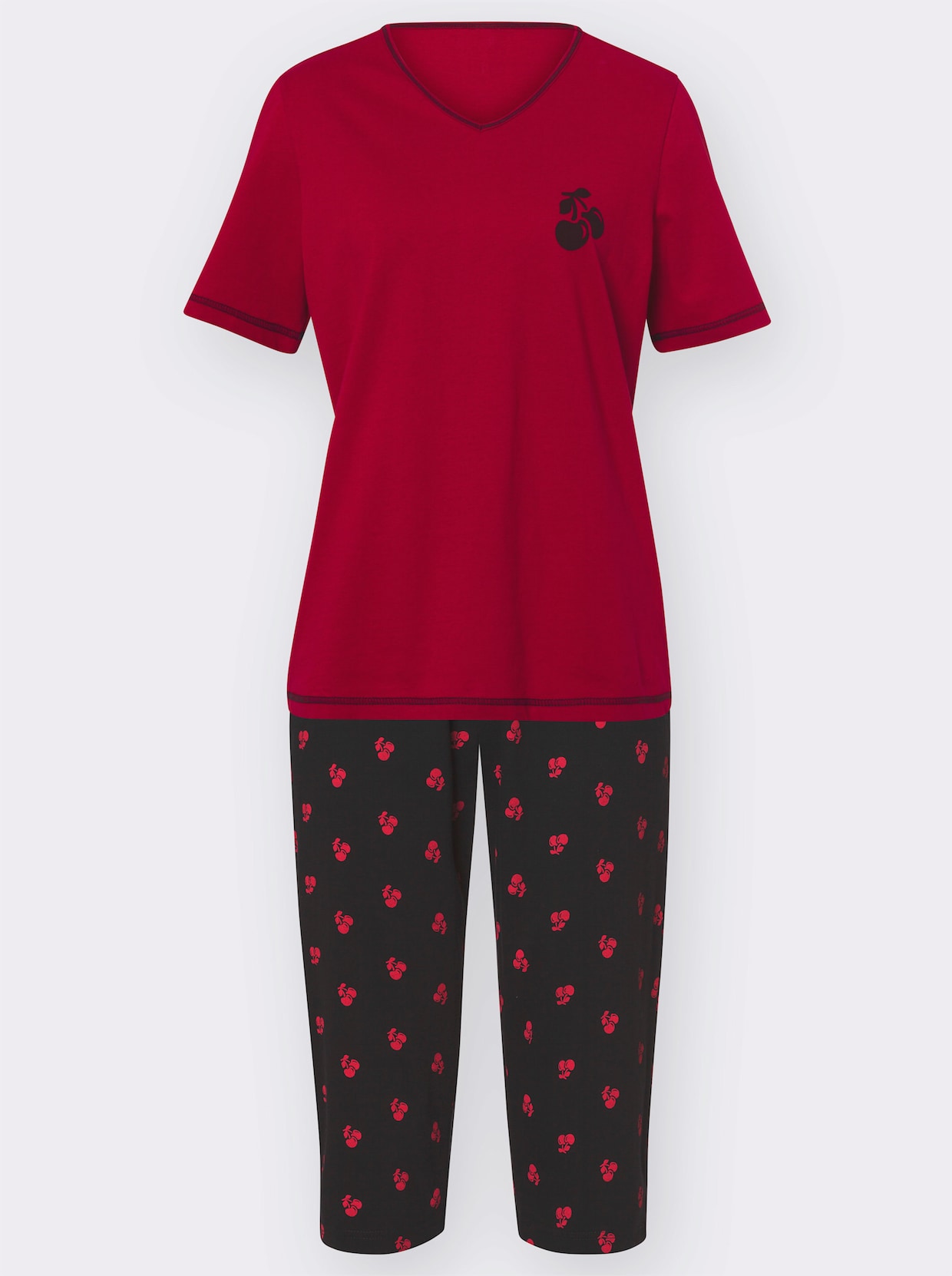 Capri pyžamo - červená-černá-potisk