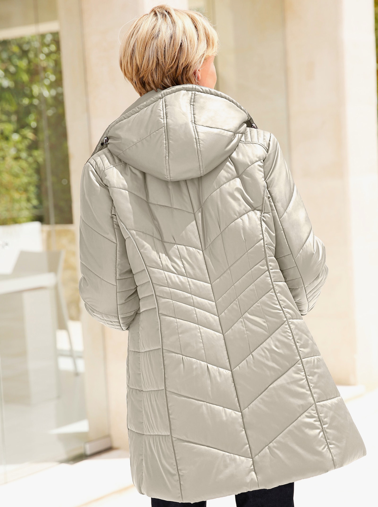 Gewatteerde jas van microvezel, onderhoudsarm - ecru