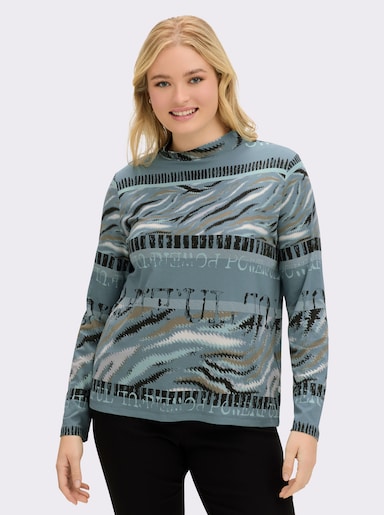 Stehkragenshirt im Grafik-Dessin - jade-graphit-bedruckt