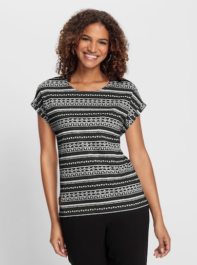 Print-Shirt mit Rundhals-Ausschnitt - schwarz-ecru-bedruckt