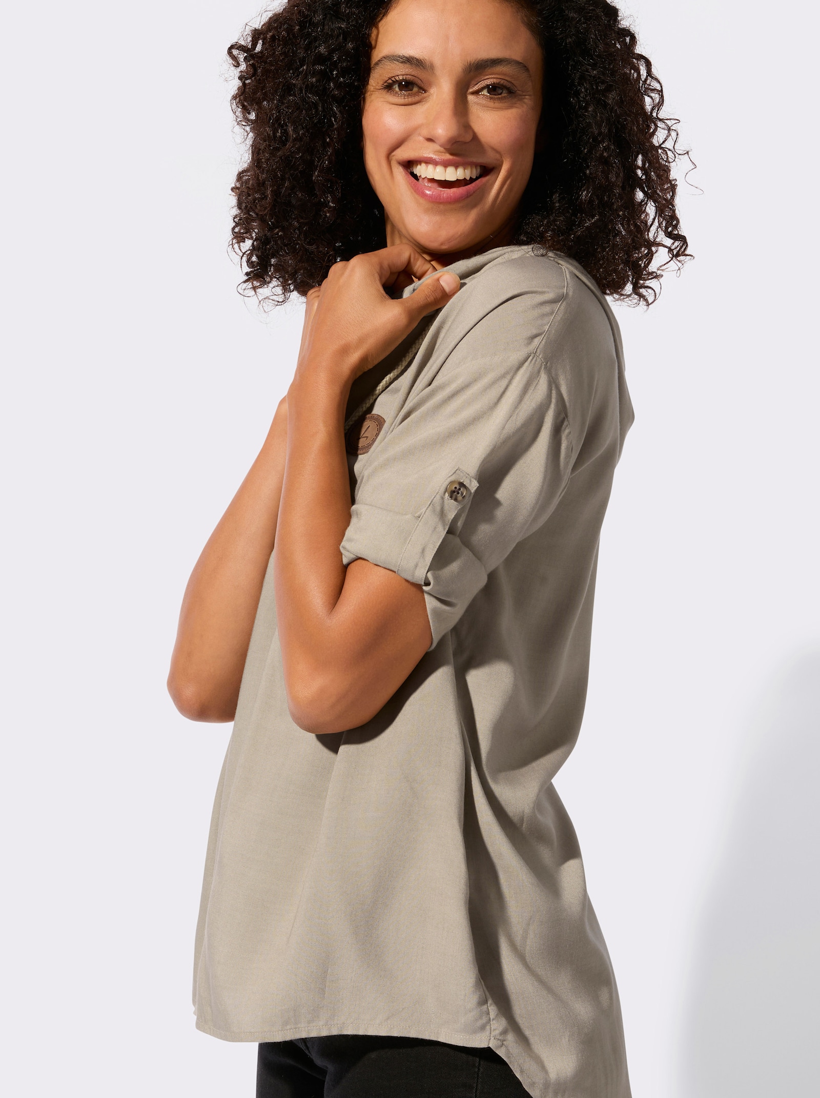 Longbluse mit krempelbaren Ärmeln - schlamm