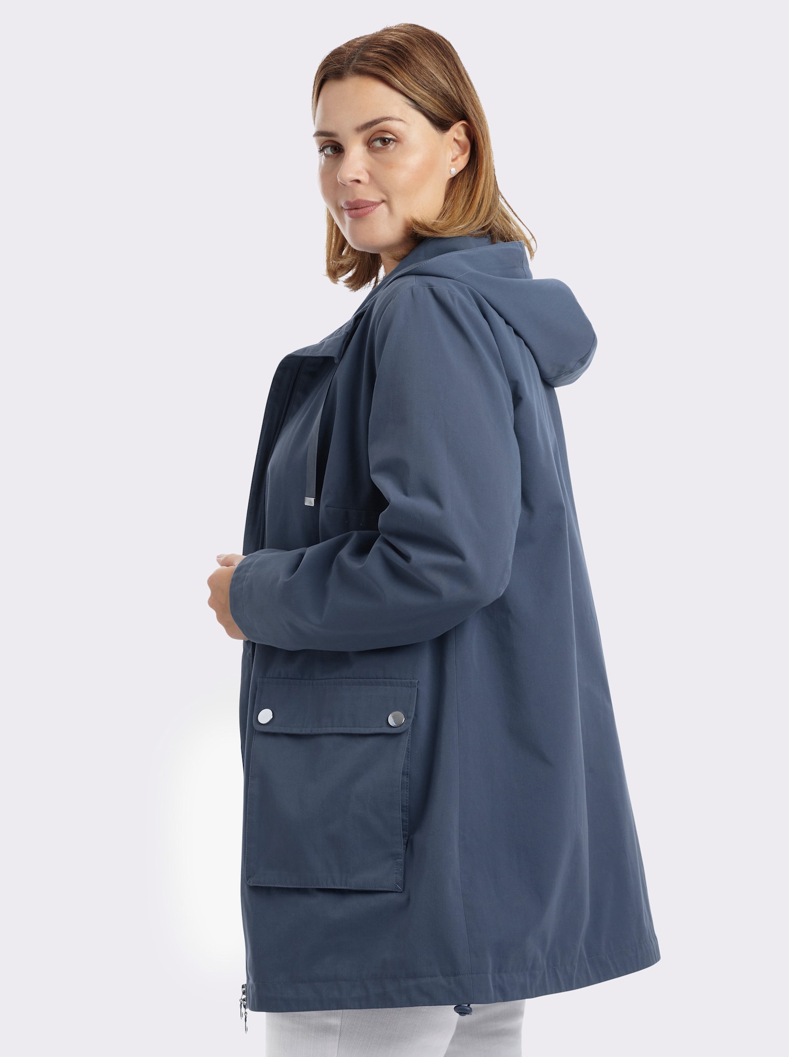 sheego Kapuzenjacke in leichter A-Linie - rauchblau