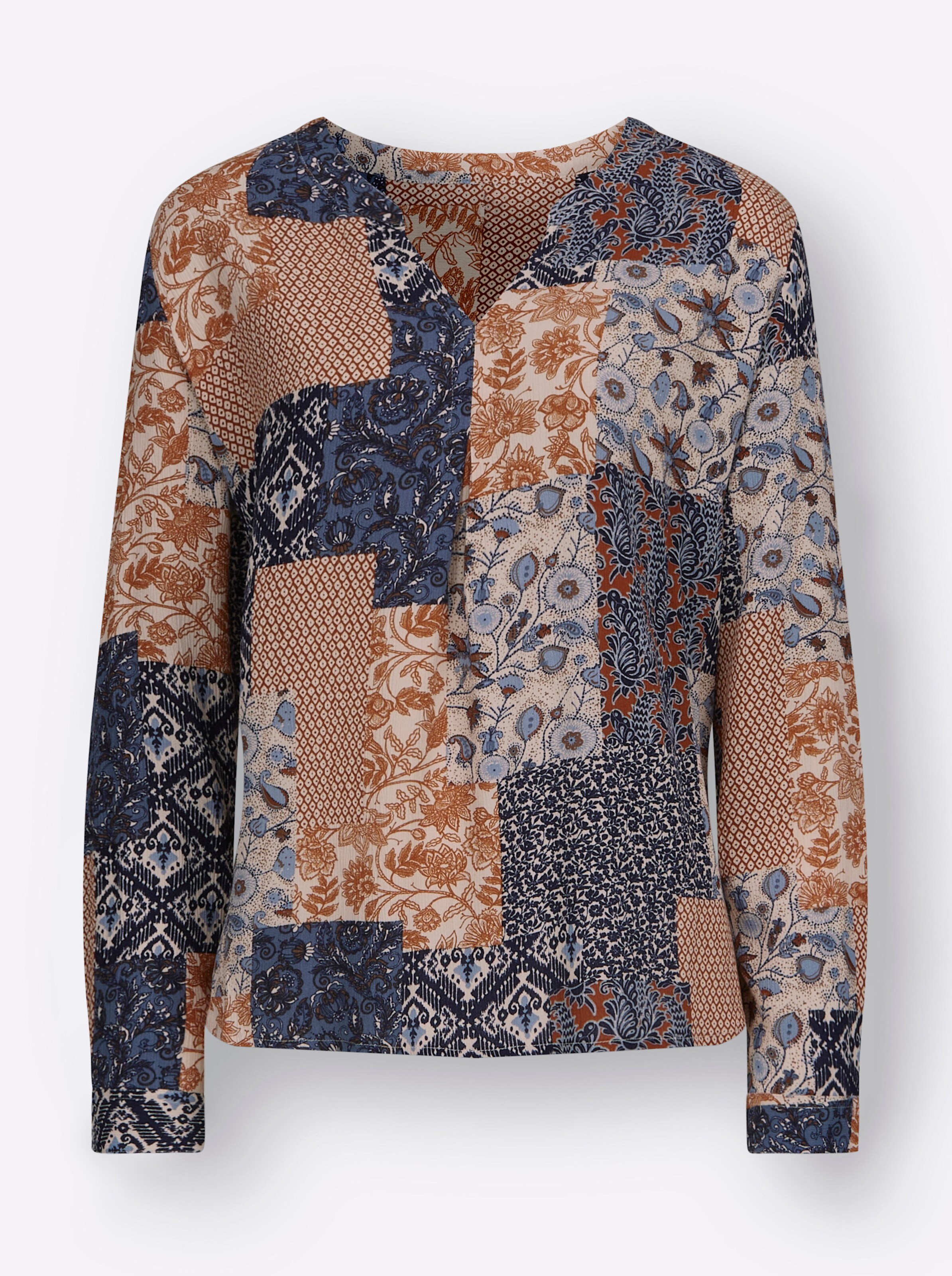 Witt Weiden Damen Druckbluse taubenblau cognac bedruckt  - Onlineshop Witt Weiden