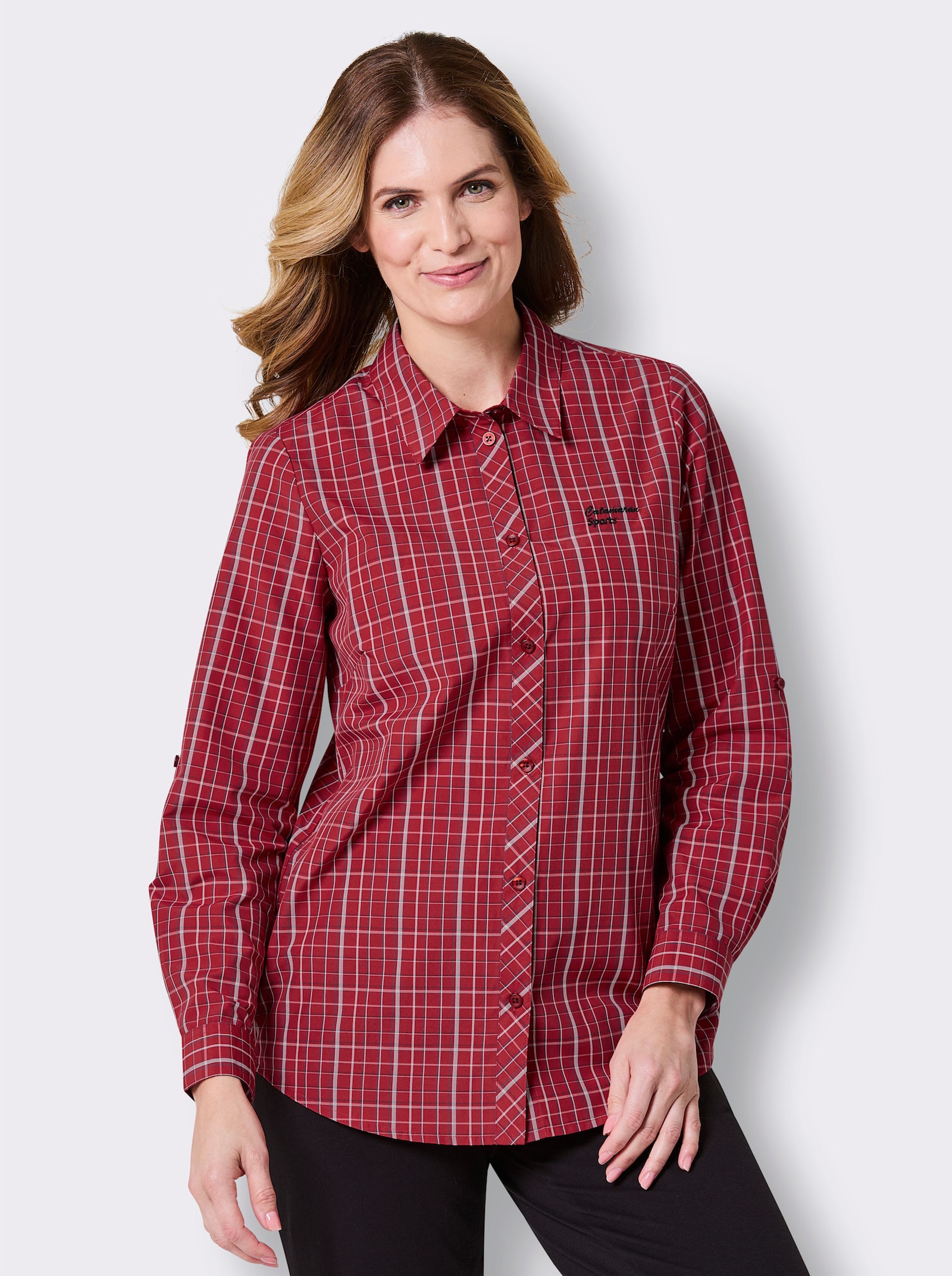 Catamaran Sports Funktionsbluse mit Krempelärmel - rot-kariert