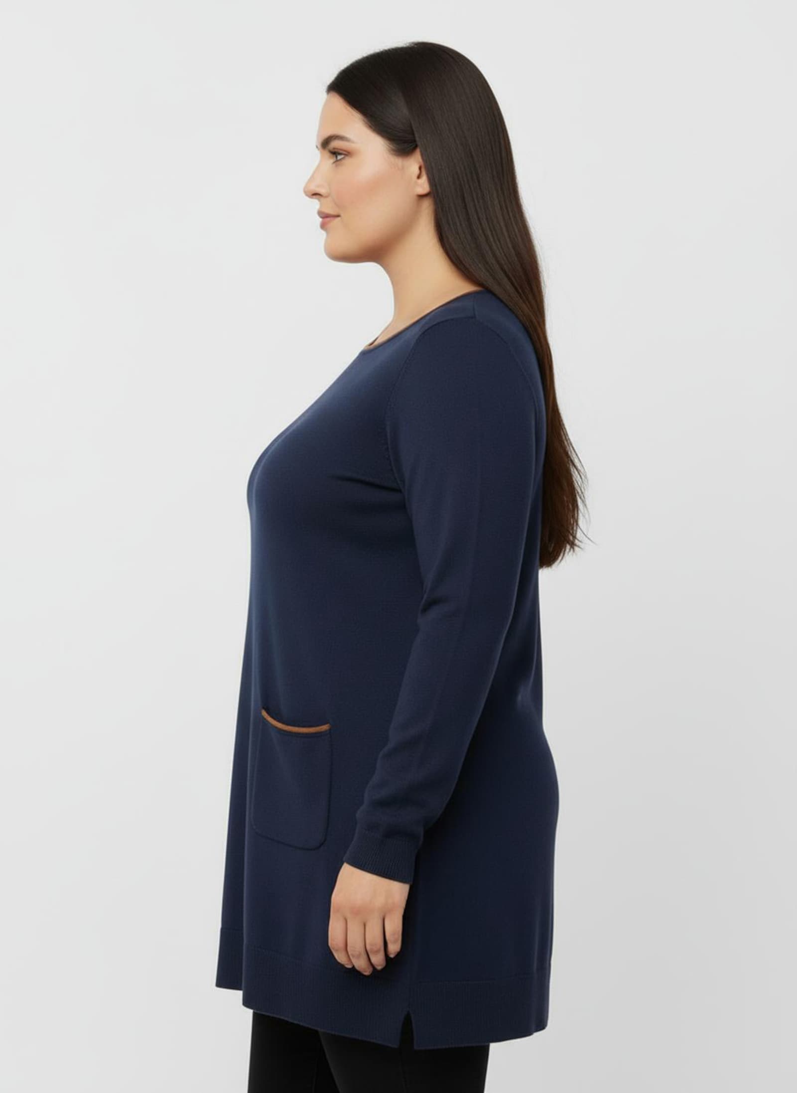 Longpullover mit Kontrast-Rollsaum - dunkelblau
