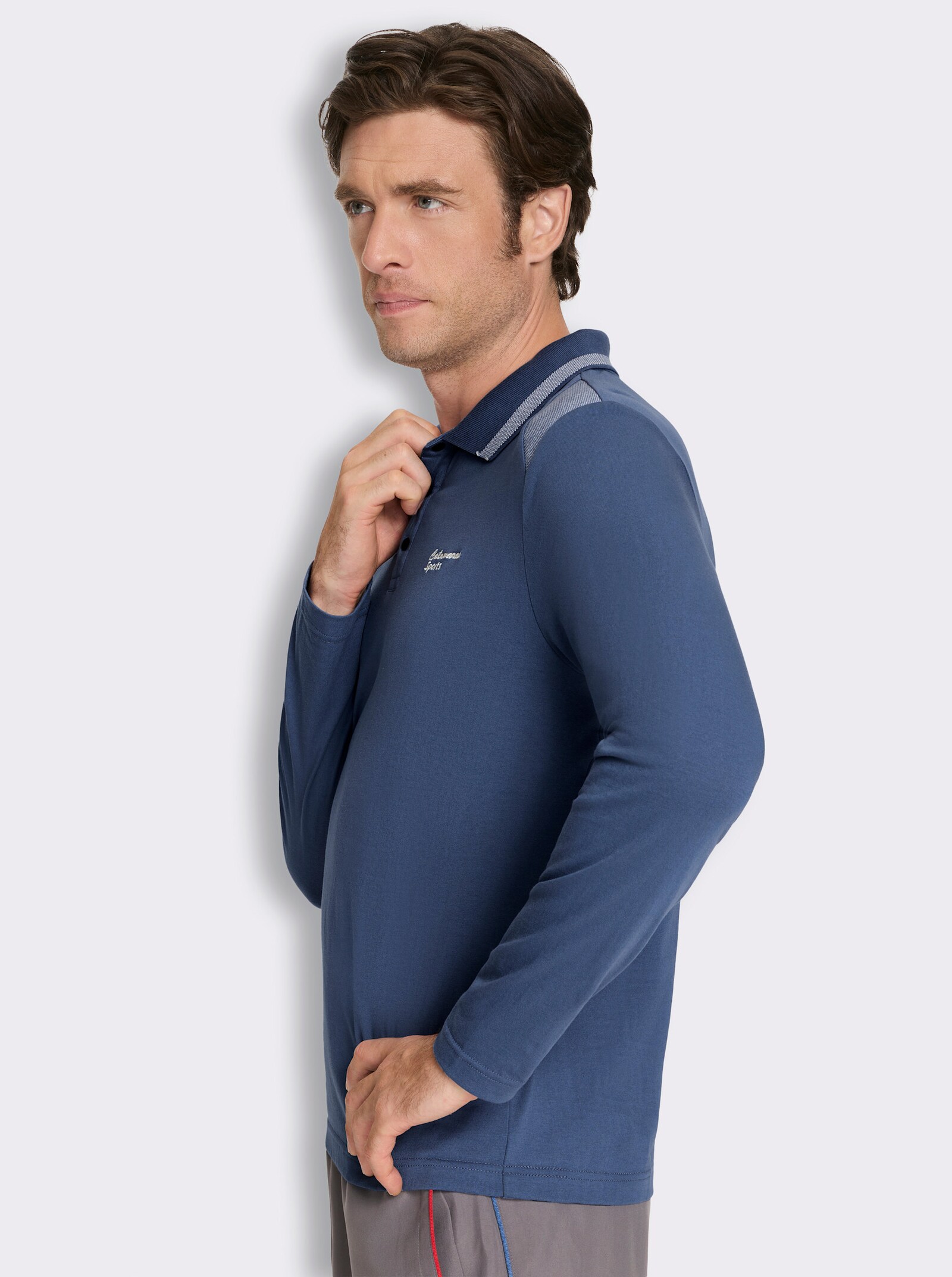 Catamaran Sports Langarm-Poloshirt mit Jacquard-Einsätzen - jeansblau