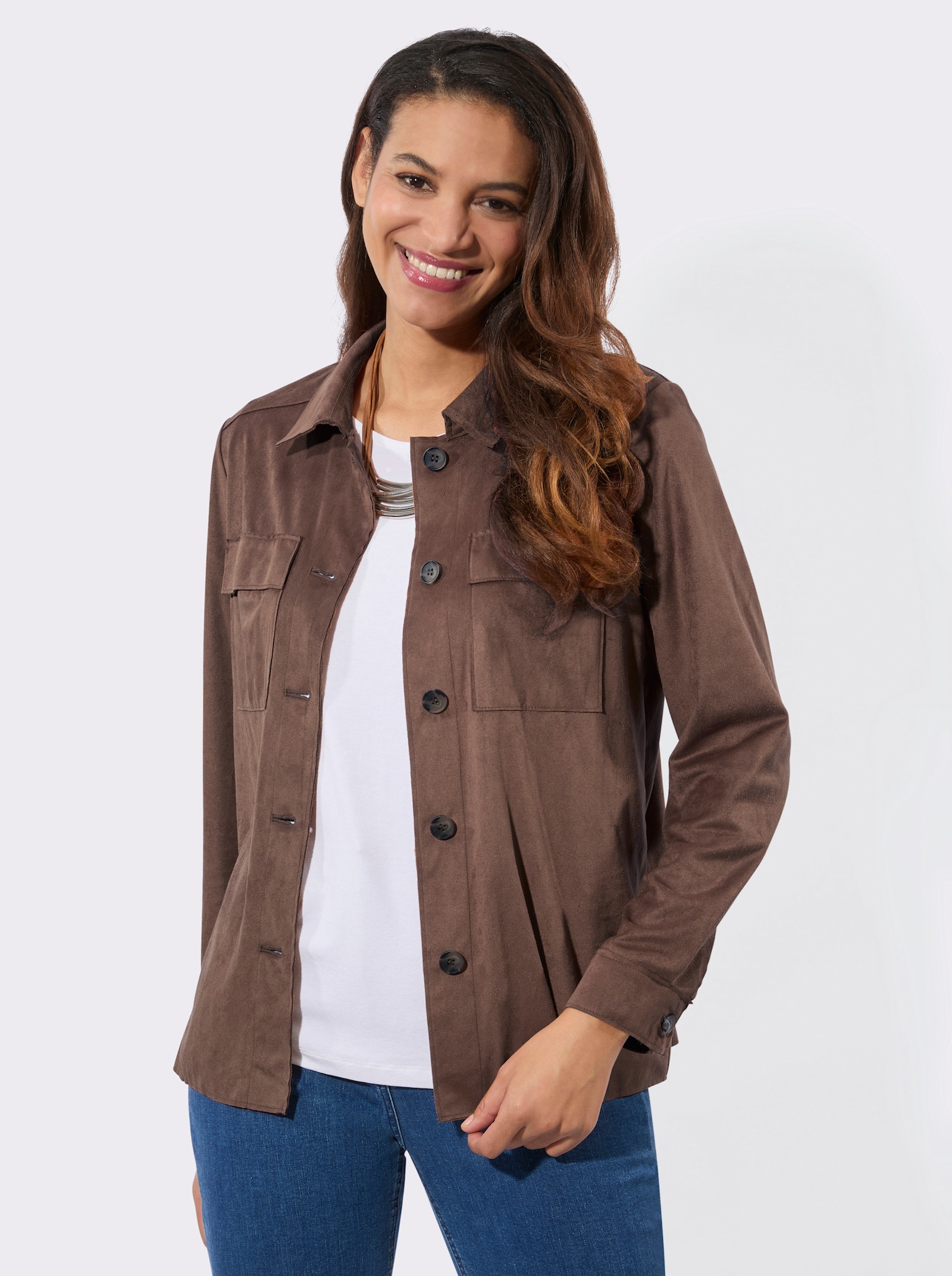 Lederimitat-Blazer mit Schultersattel - schoko