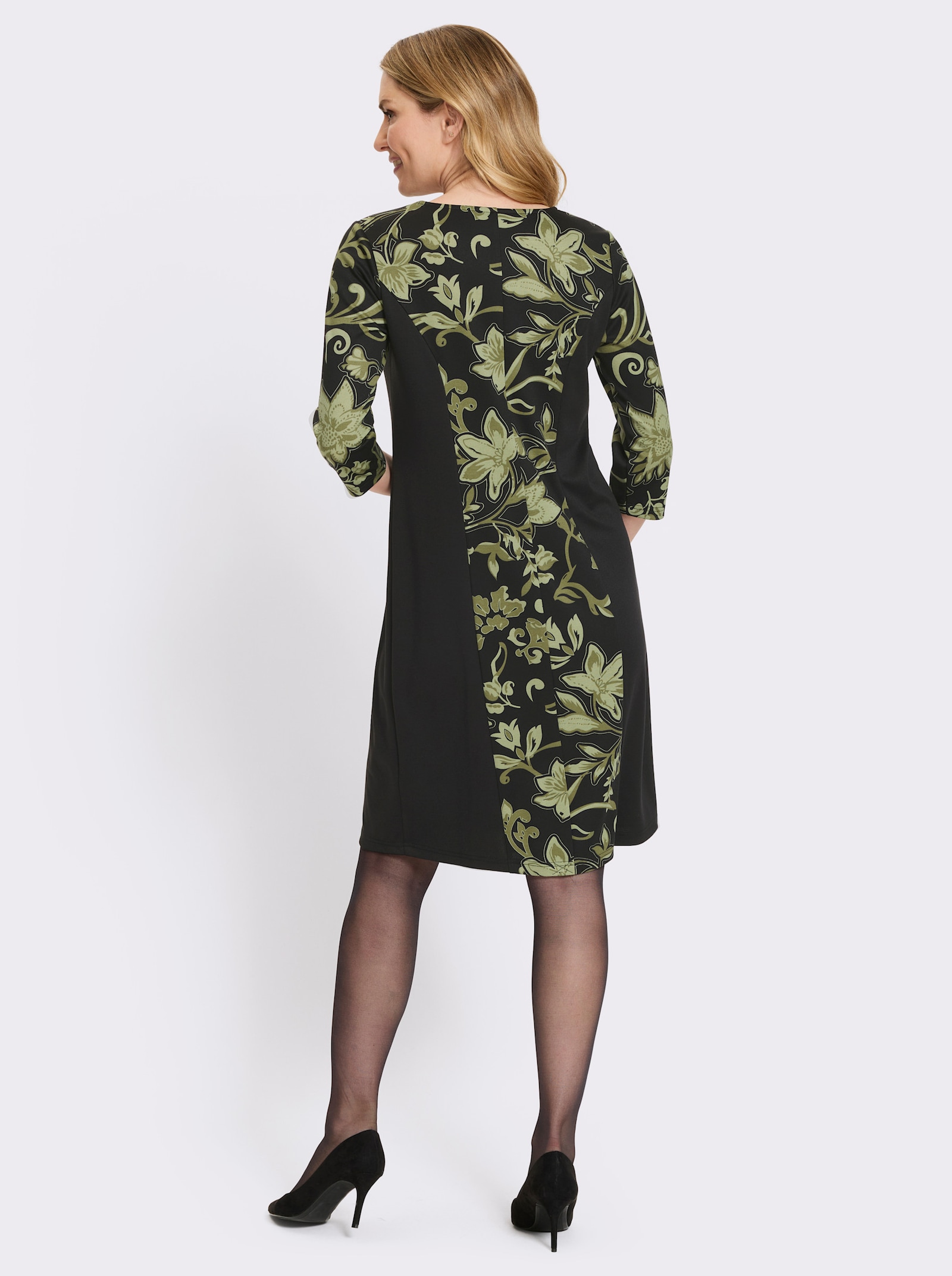 Druckkleid im Paisley-Dessin - schwarz-oliv-bedruckt