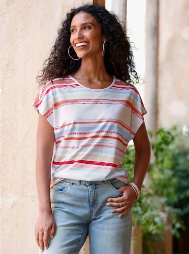 heine Kurzarmshirt mit Ringelstreifen - ecru-hellrosé-geringelt