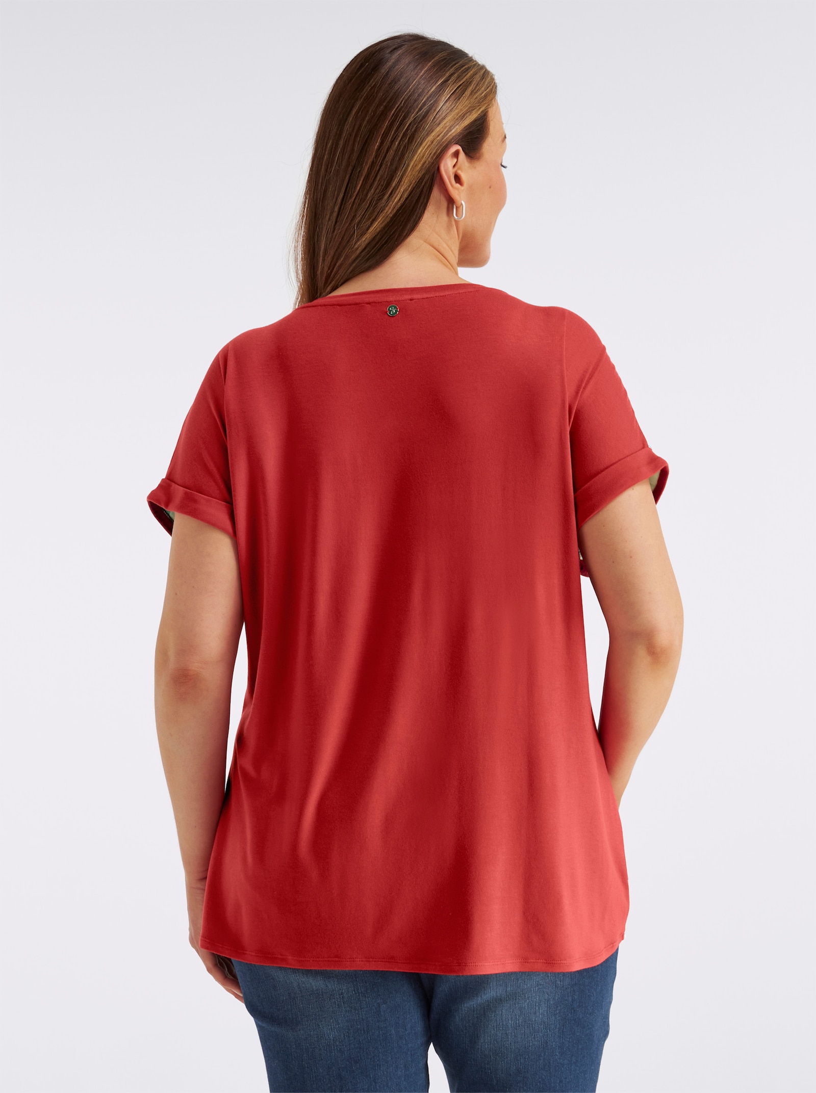 sheego Blusenshirt mit Grafikprint vorn - erdbeere-koralle-bedruckt