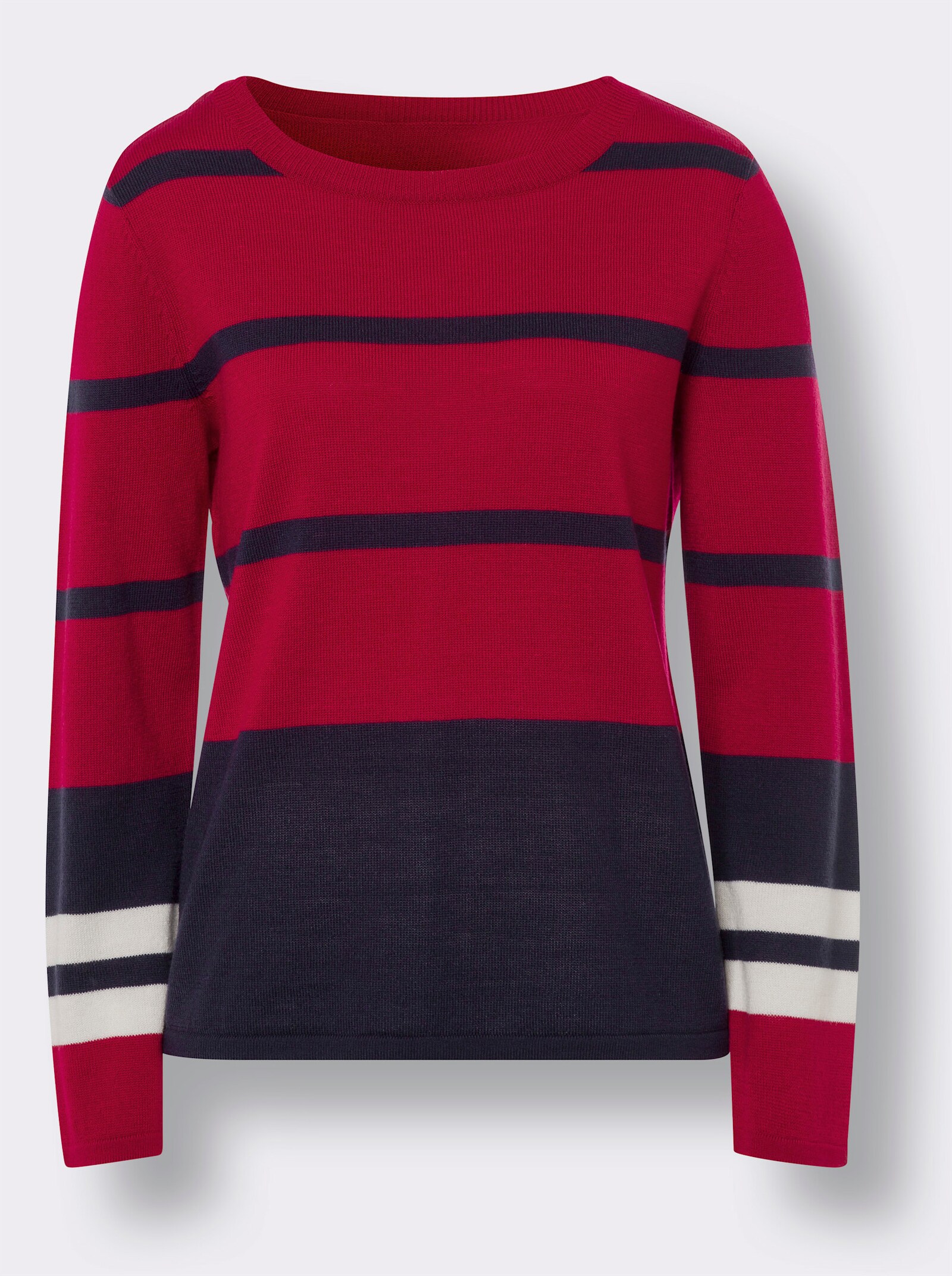 Pullover met ronde hals in streepdessin - rood/marine gedessineerd