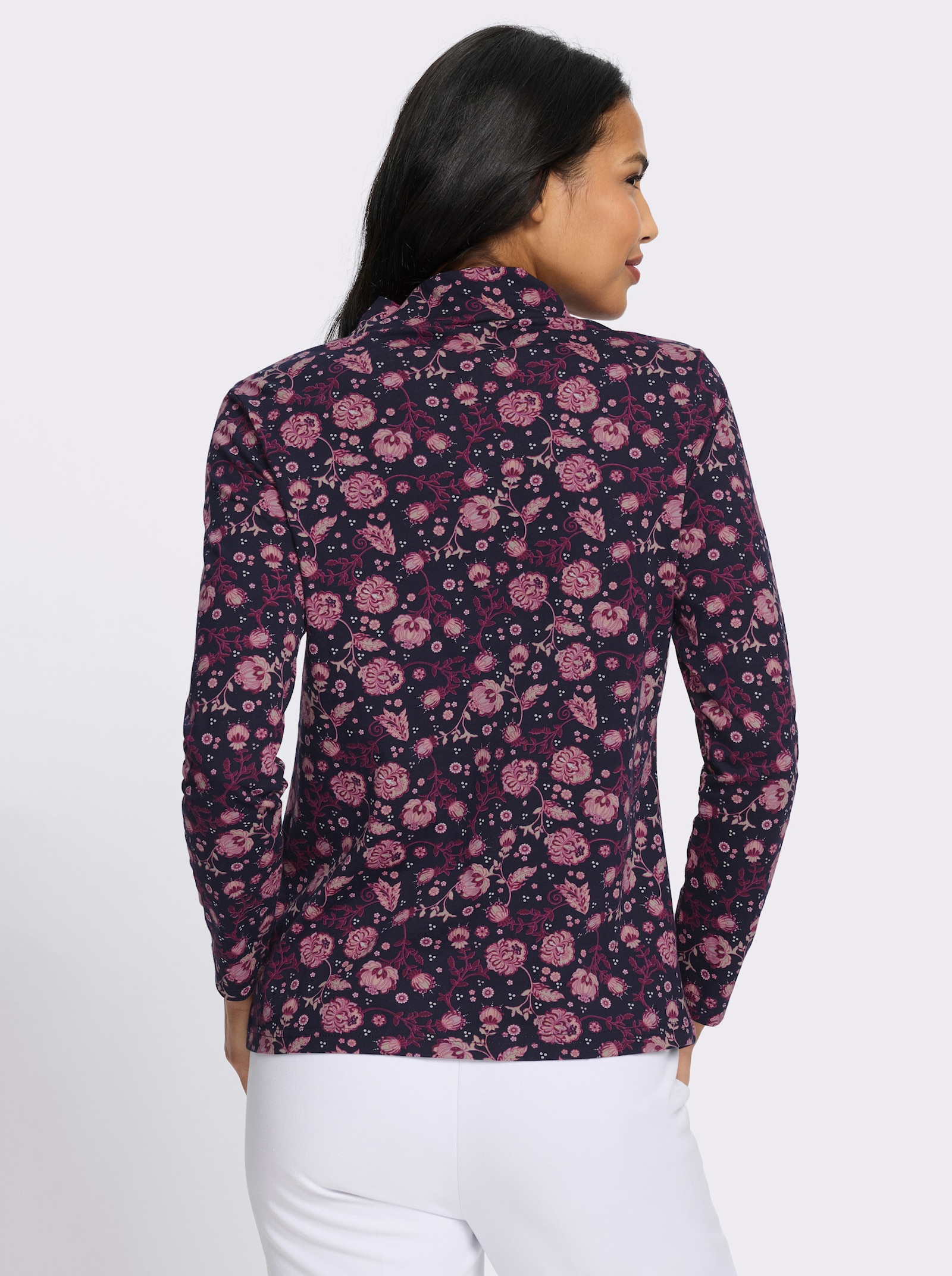 Stehkragenshirt mit Blütenmuster - marine-erika-bedruckt