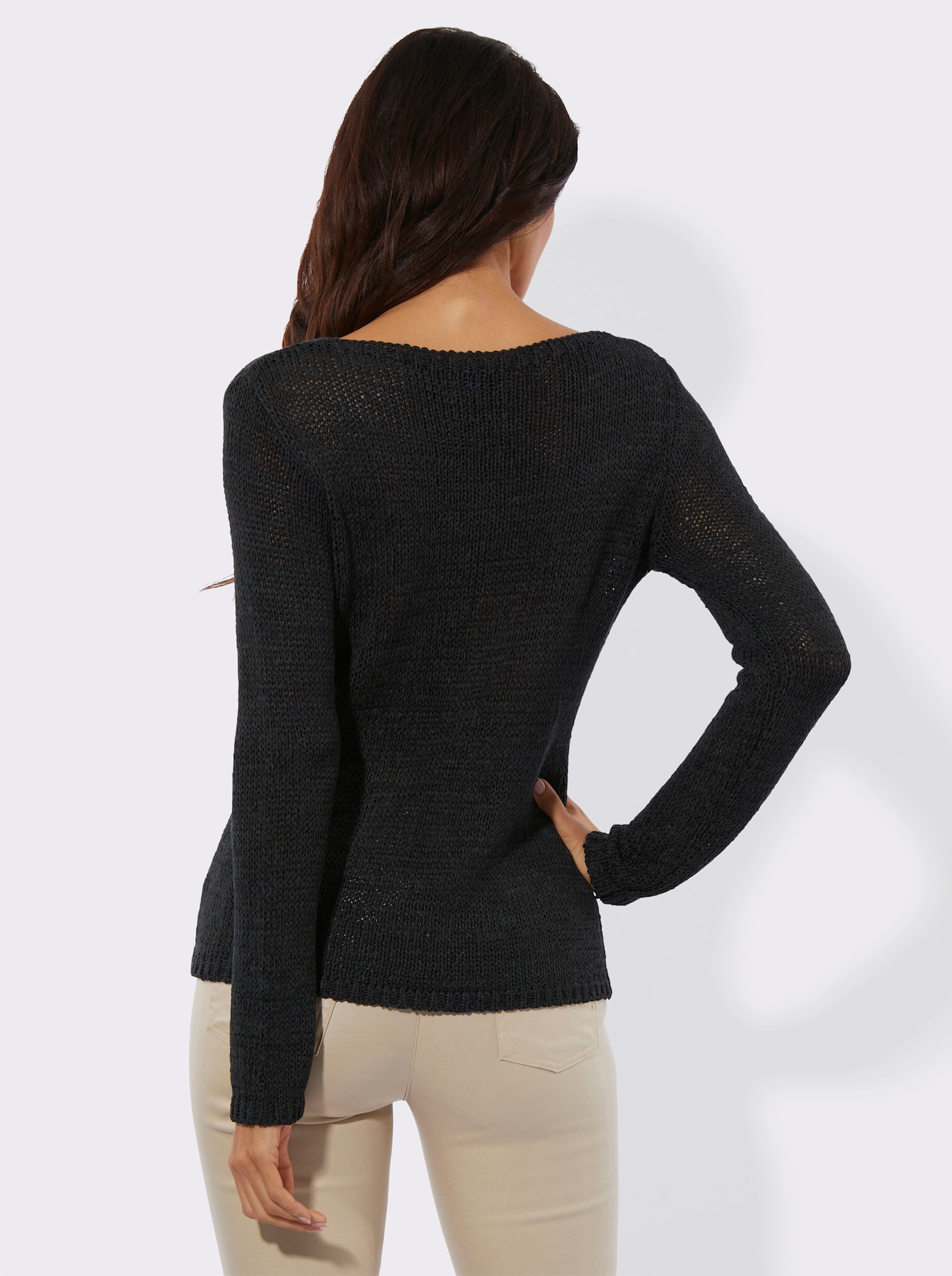 Ajourpullover mit Lyocell - graphit