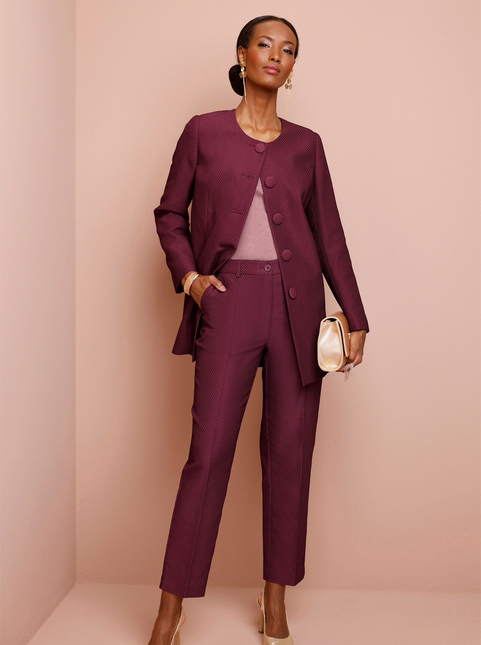 Anzughose in Jacquard-Struktur - bordeaux