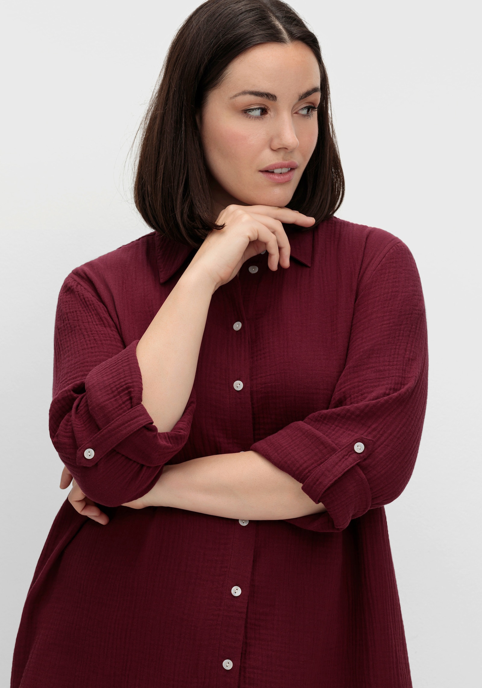 sheego Baumwollbluse in Musselinqualität - weinrot