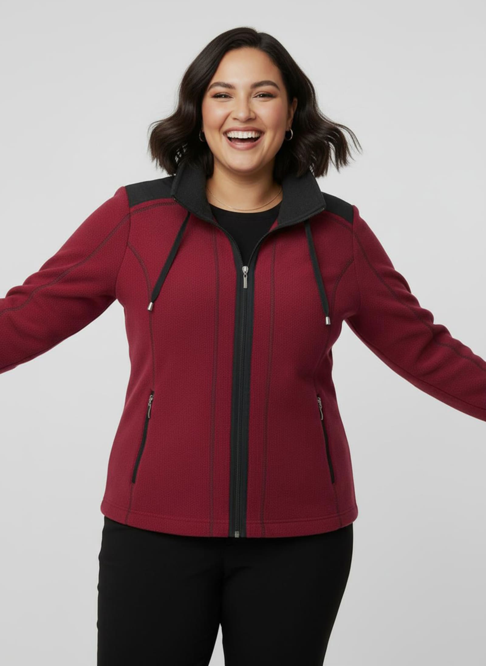 Fleecejacke mit Kontraststreifen - rot-schwarz