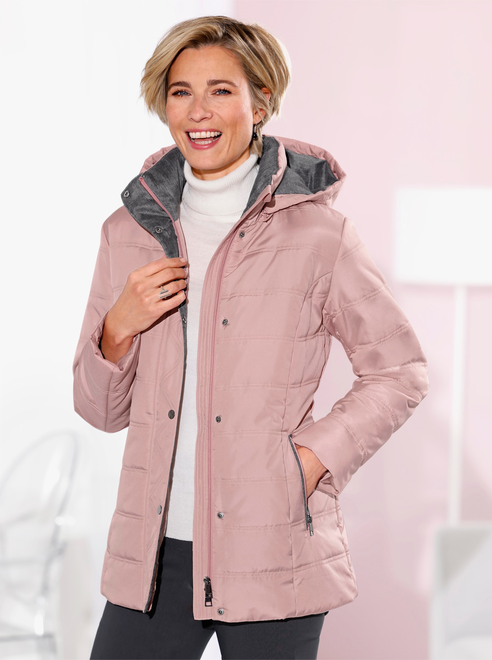 Prošívaná bunda s kontrastními detaily - růženínová