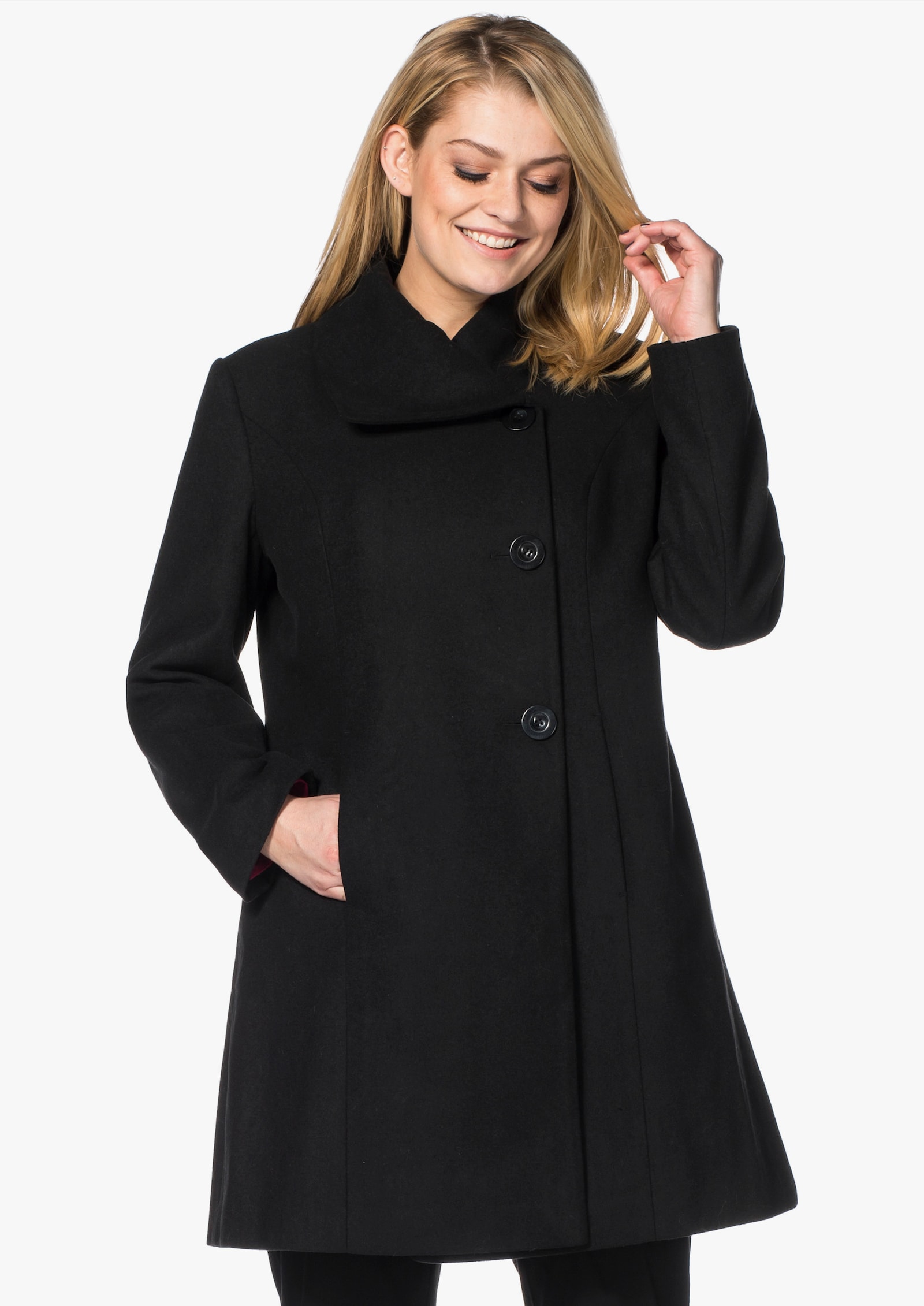 sheego Manteau court avec col asymétrique - noir