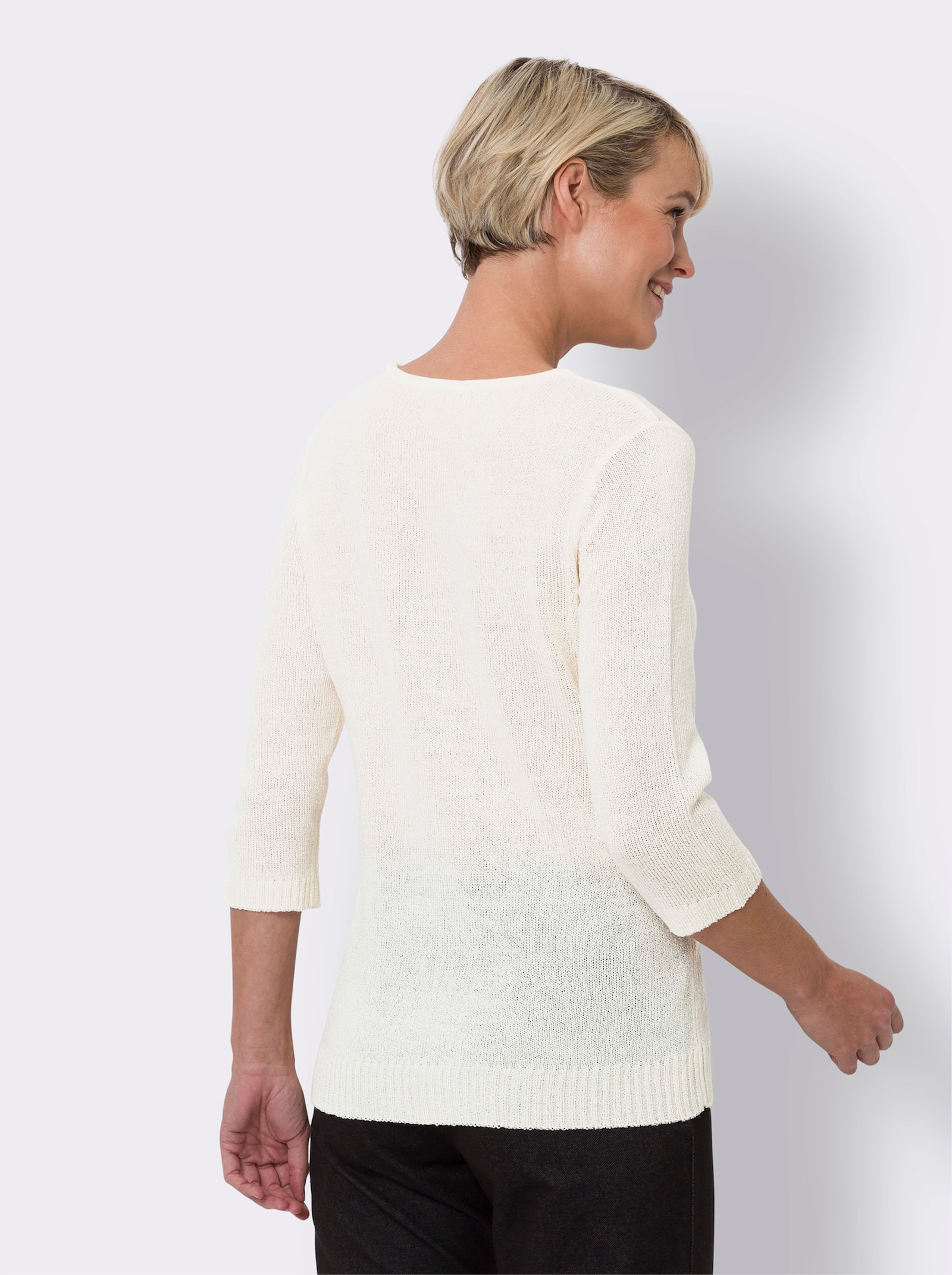 Rundhalspullover aus Feinbouclé - ecru