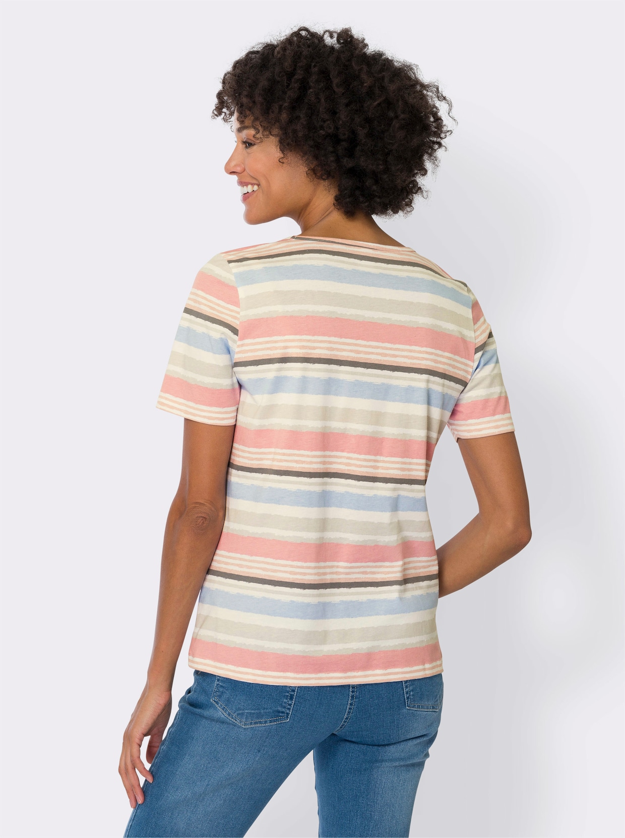 Potlačené tričko - Púdrovo-svetlomodré prúžky
