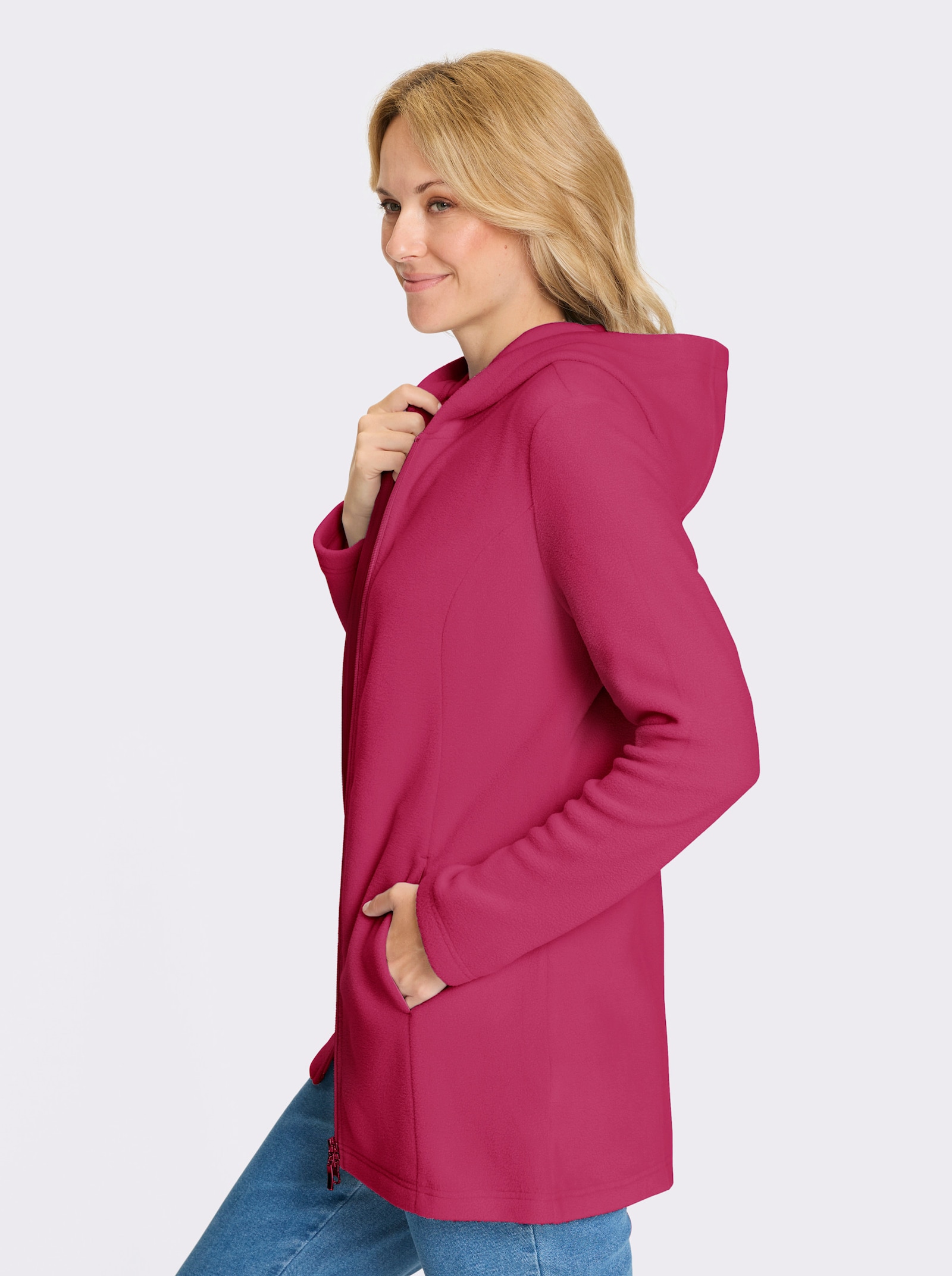 Dlhá flaušová bunda - purpurová