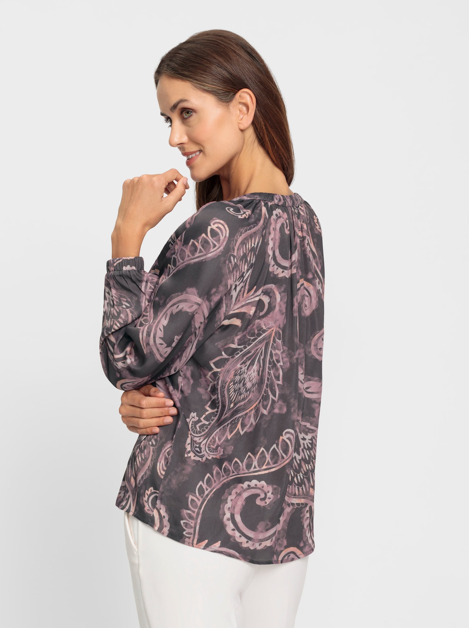 heine Druckbluse aus Satin - anthrazit-mauve-bedruckt