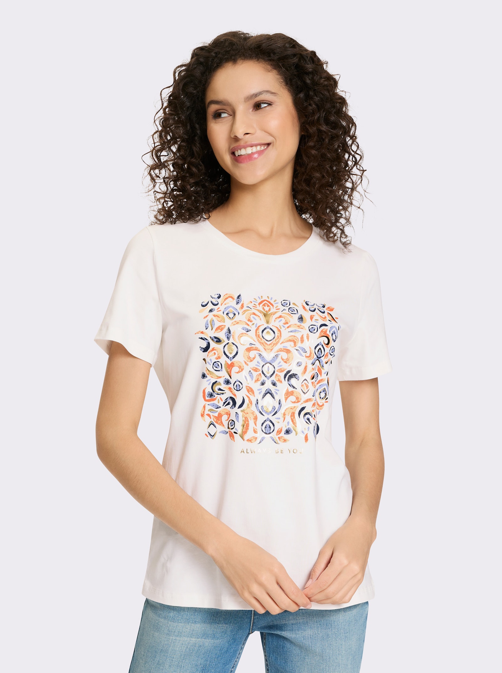 heine Shirt mit Foliendruck - ecru-taubenblau-bedruckt