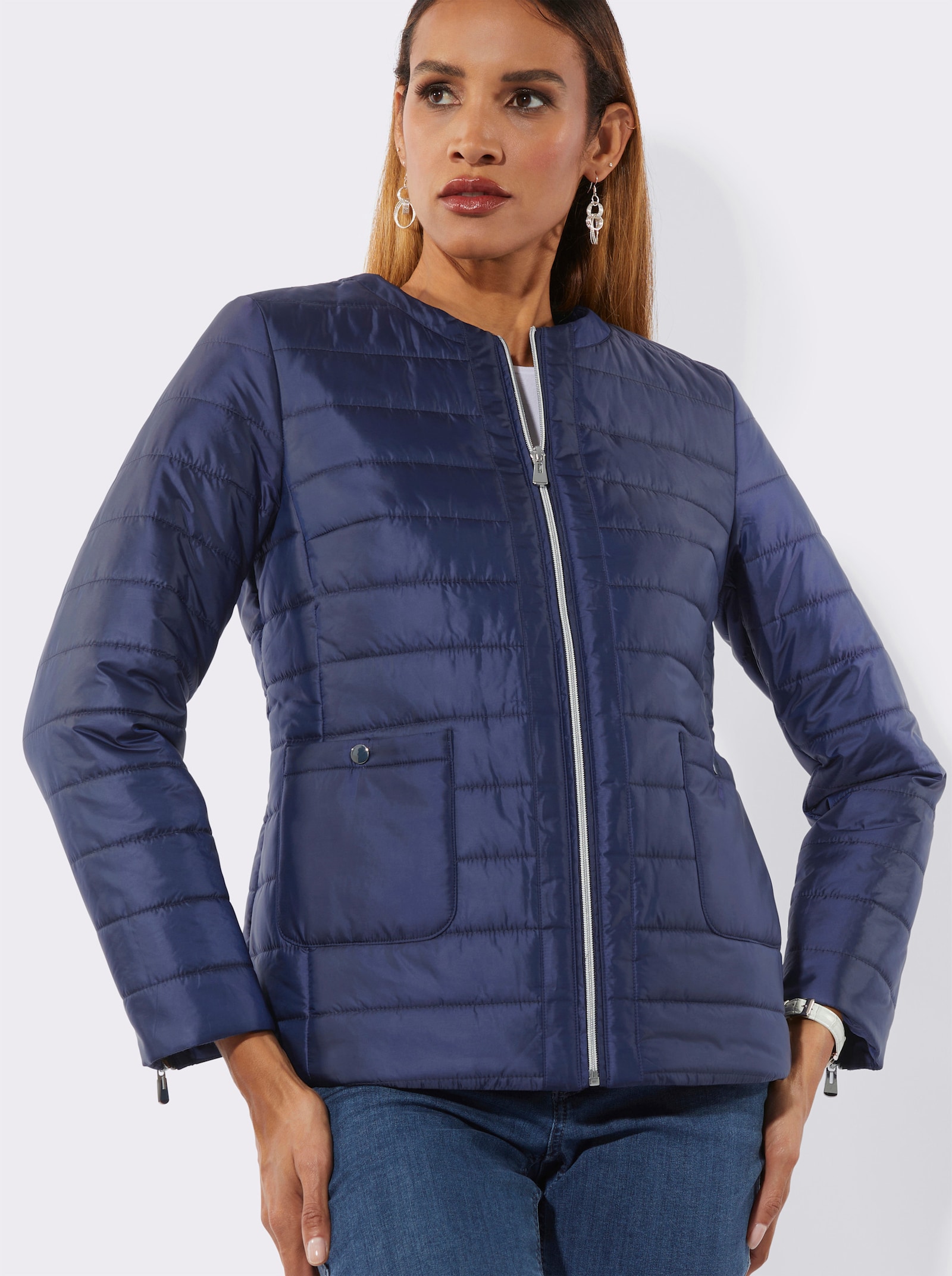 Steppjacke mit Reißverschluss am Ärmel - marine