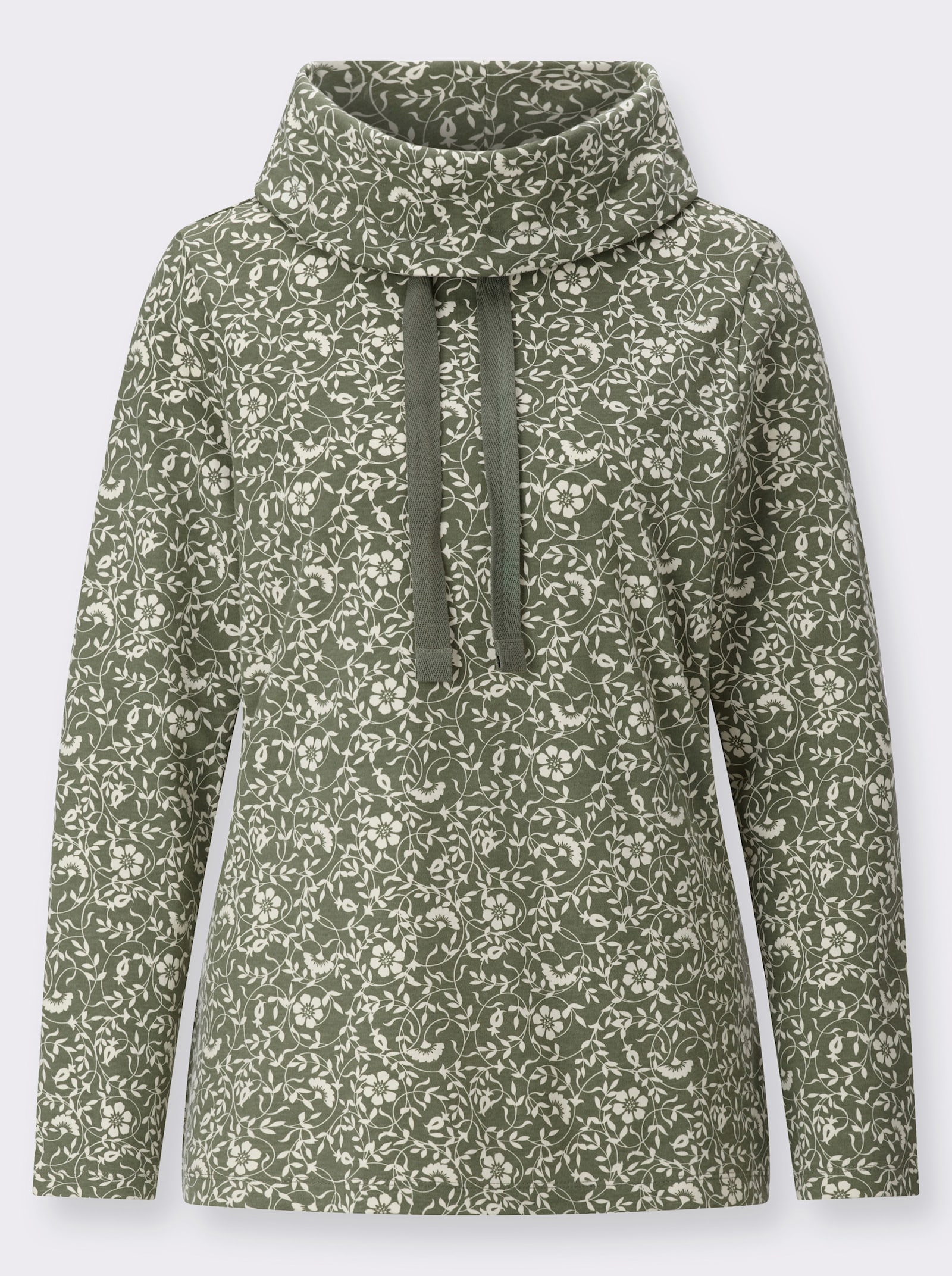 Sweatshirt mit weitem Rollkragen - khaki-champagner-bedruckt