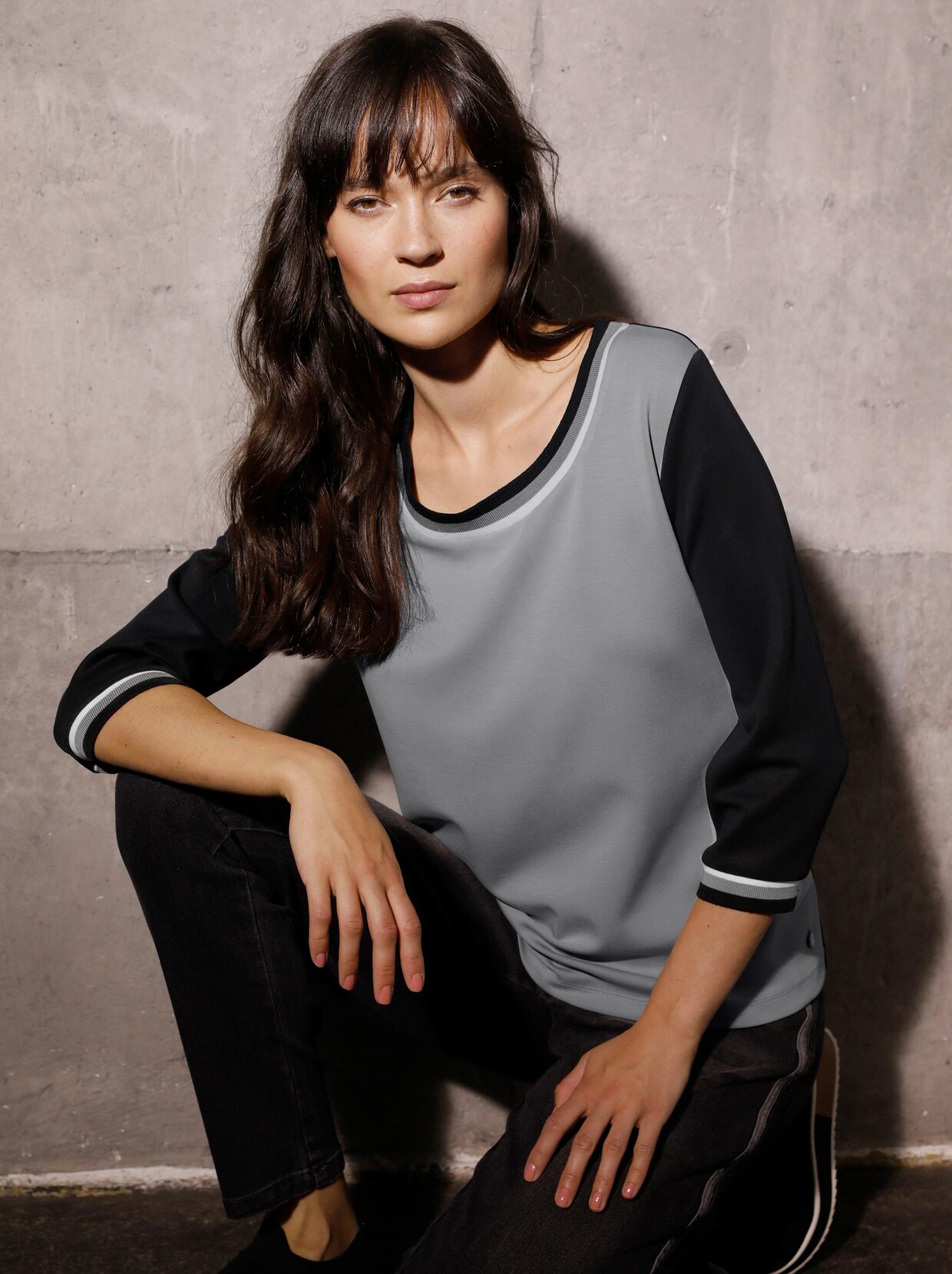 Creation L Premium Modal-Polyester-Shirt - schwarz-steingrau