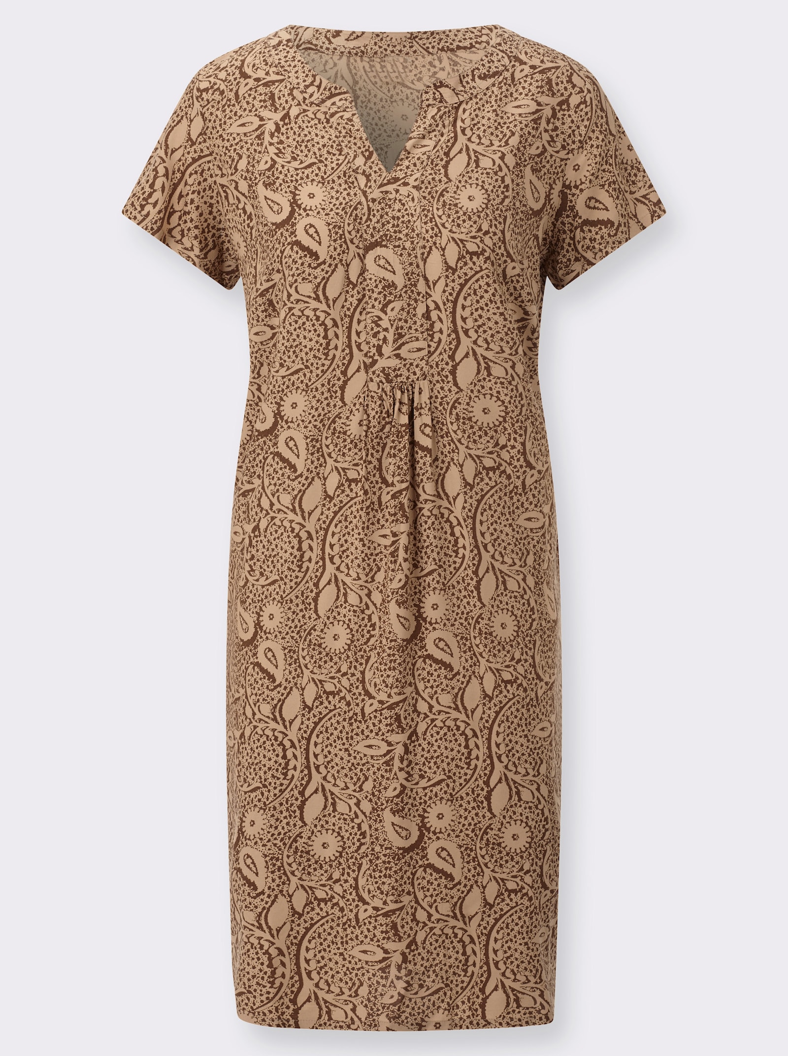 Webkleid in A-Form - camel-braun-bedruckt