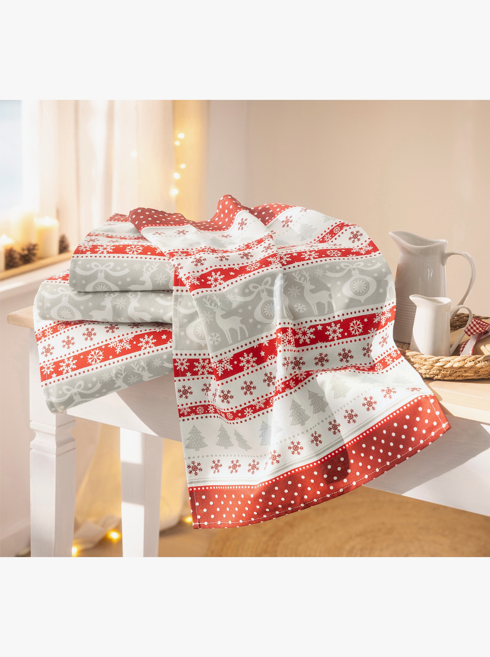 Utierka, vianočné motívy - Červeno-sivá potlač