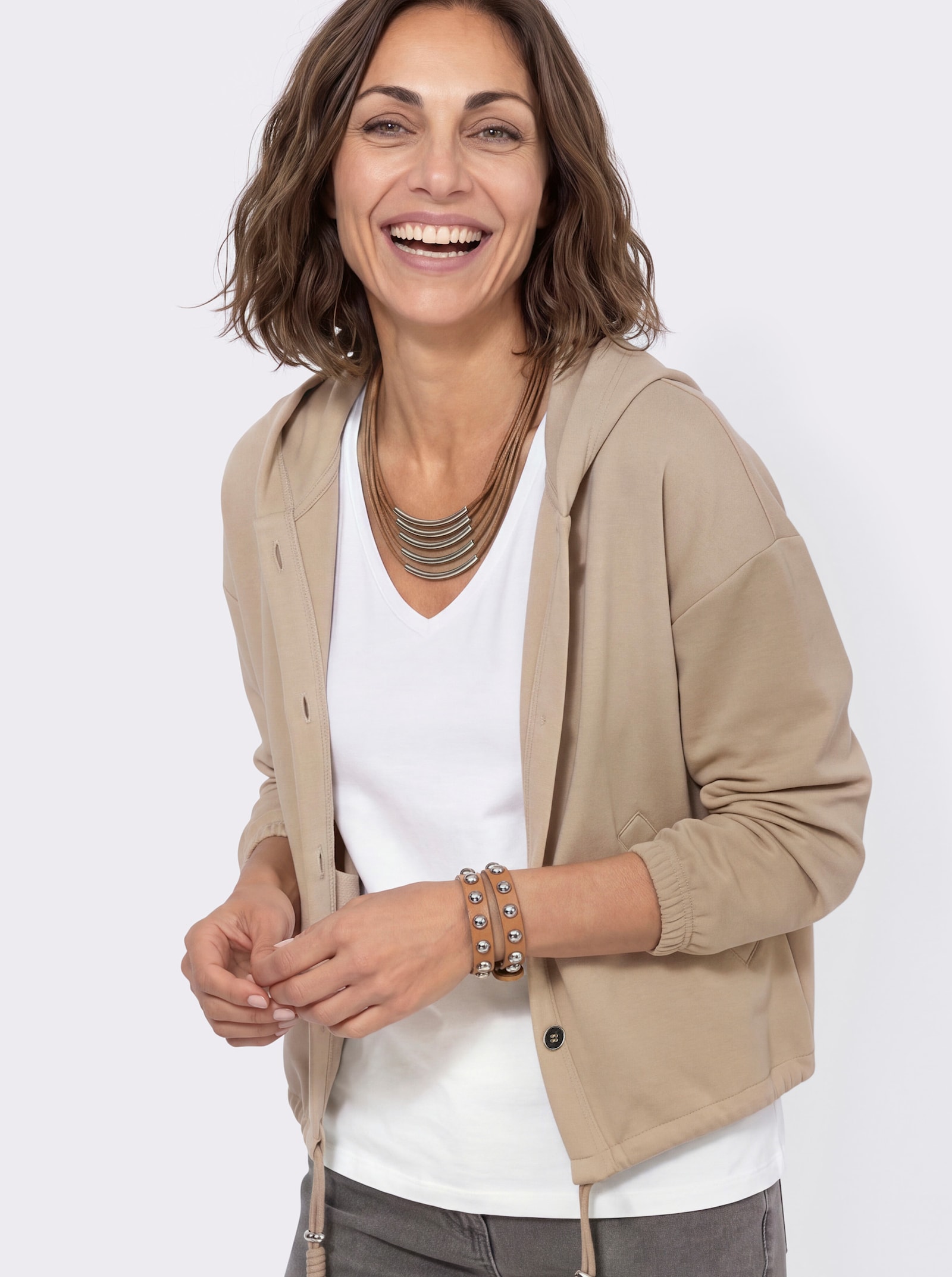 Shirtjacke mit Kapuze - beige