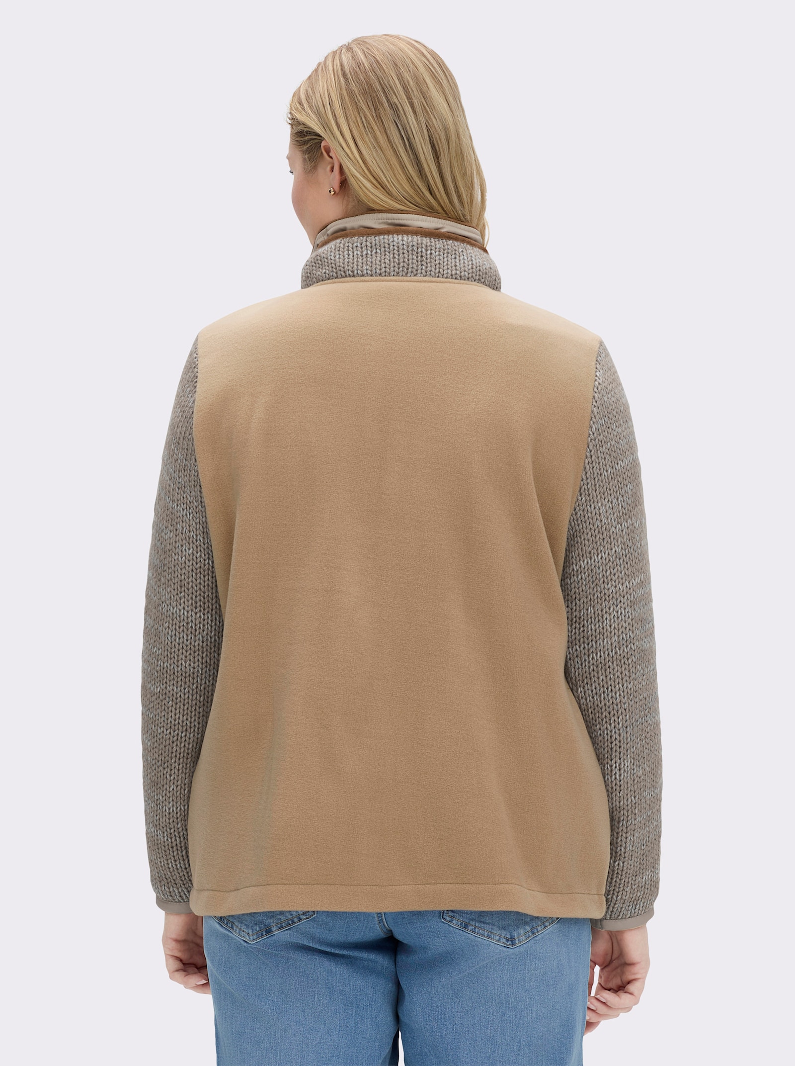 Fleecejacke im Mix aus Fleece und Strick - sand-meliert