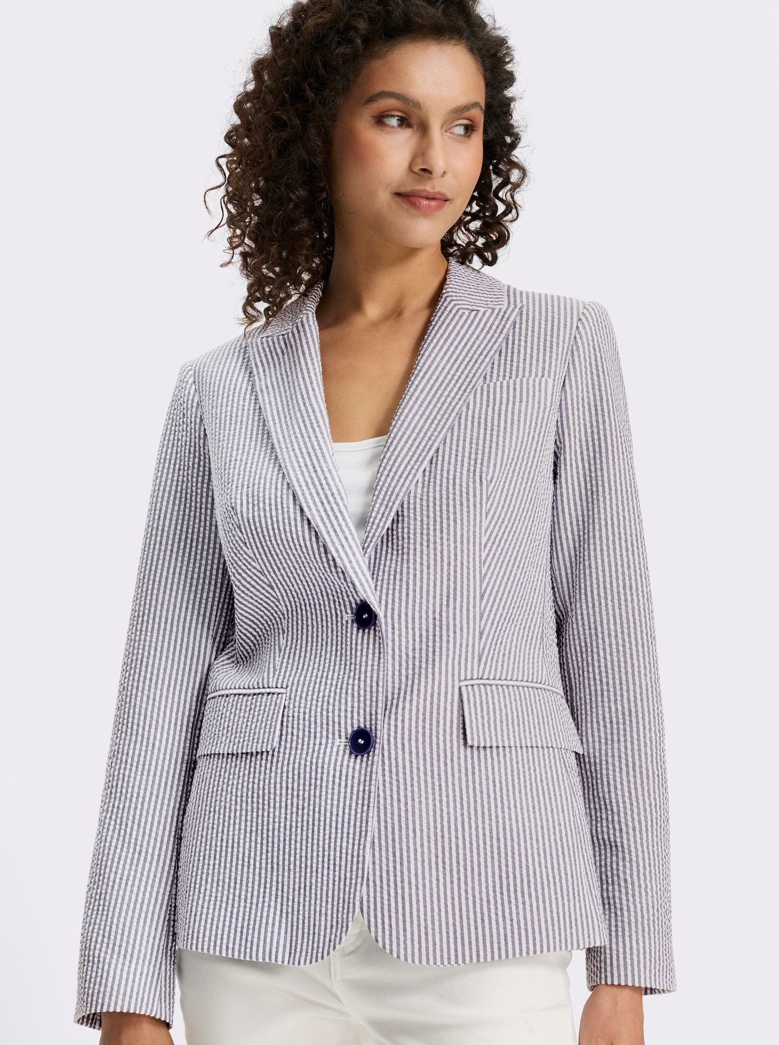 heine Blazer aus Seersucker - marine-weiß-gestreift
