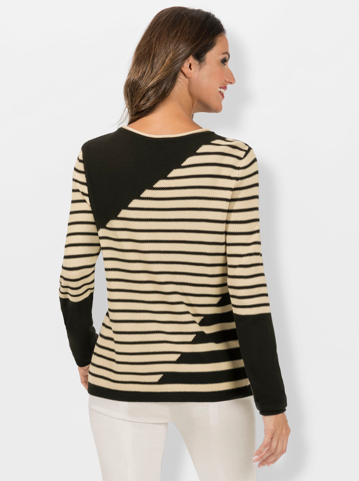Pullover met ronde hals - zand/zwart gedessineerd