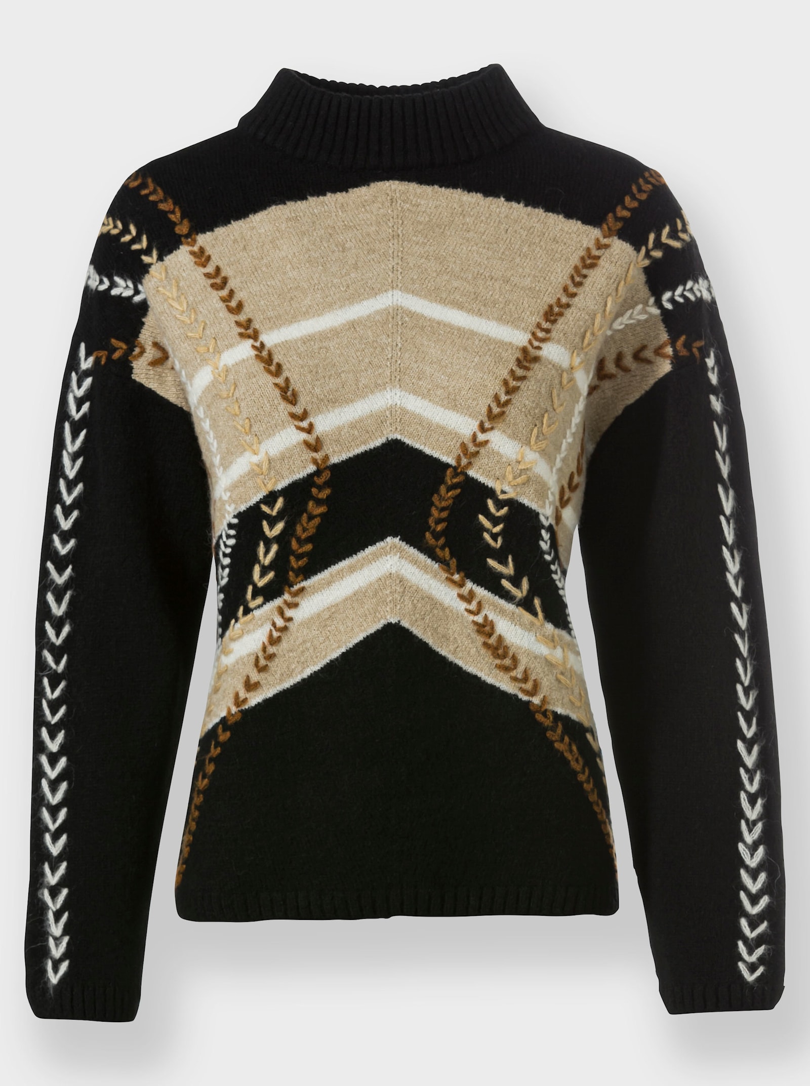 heine Strickpullover mit Kelchkragen und Ziernähten - schwarz-sesam-meliert