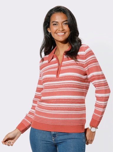 Pullover - grapefruit-ecru-gemustert