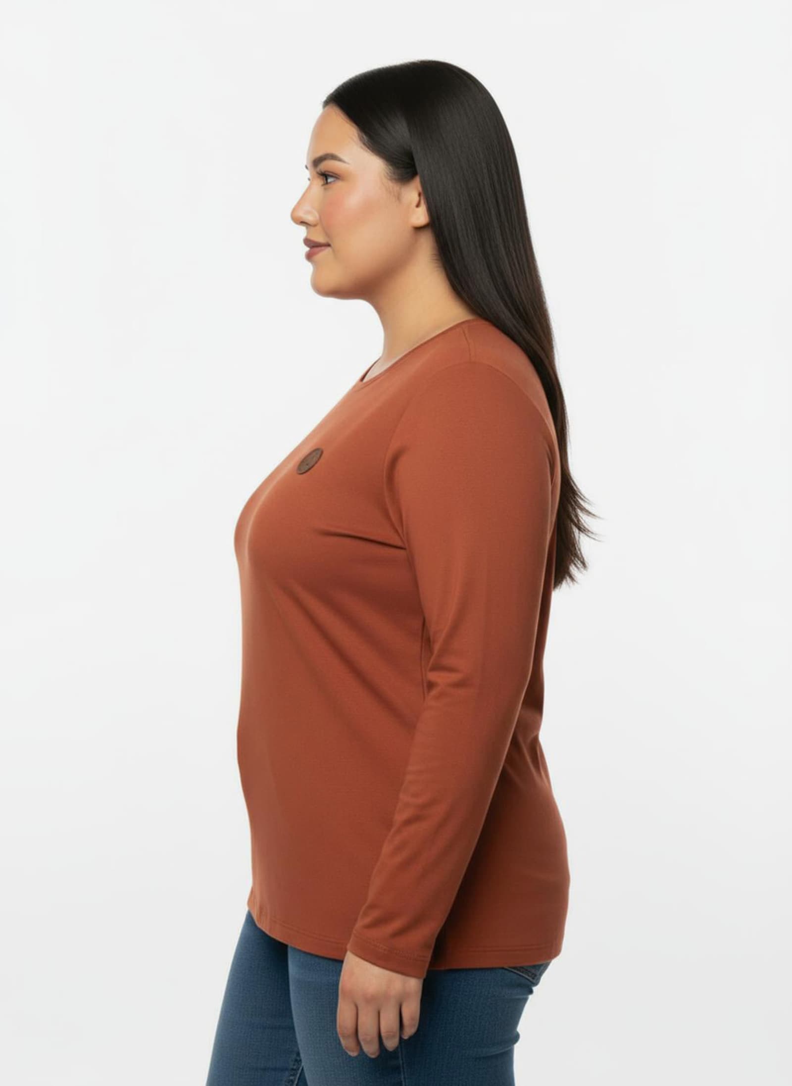 Longsleeve mit paspeliertem Rundhals-Ausschnitt - rostrot