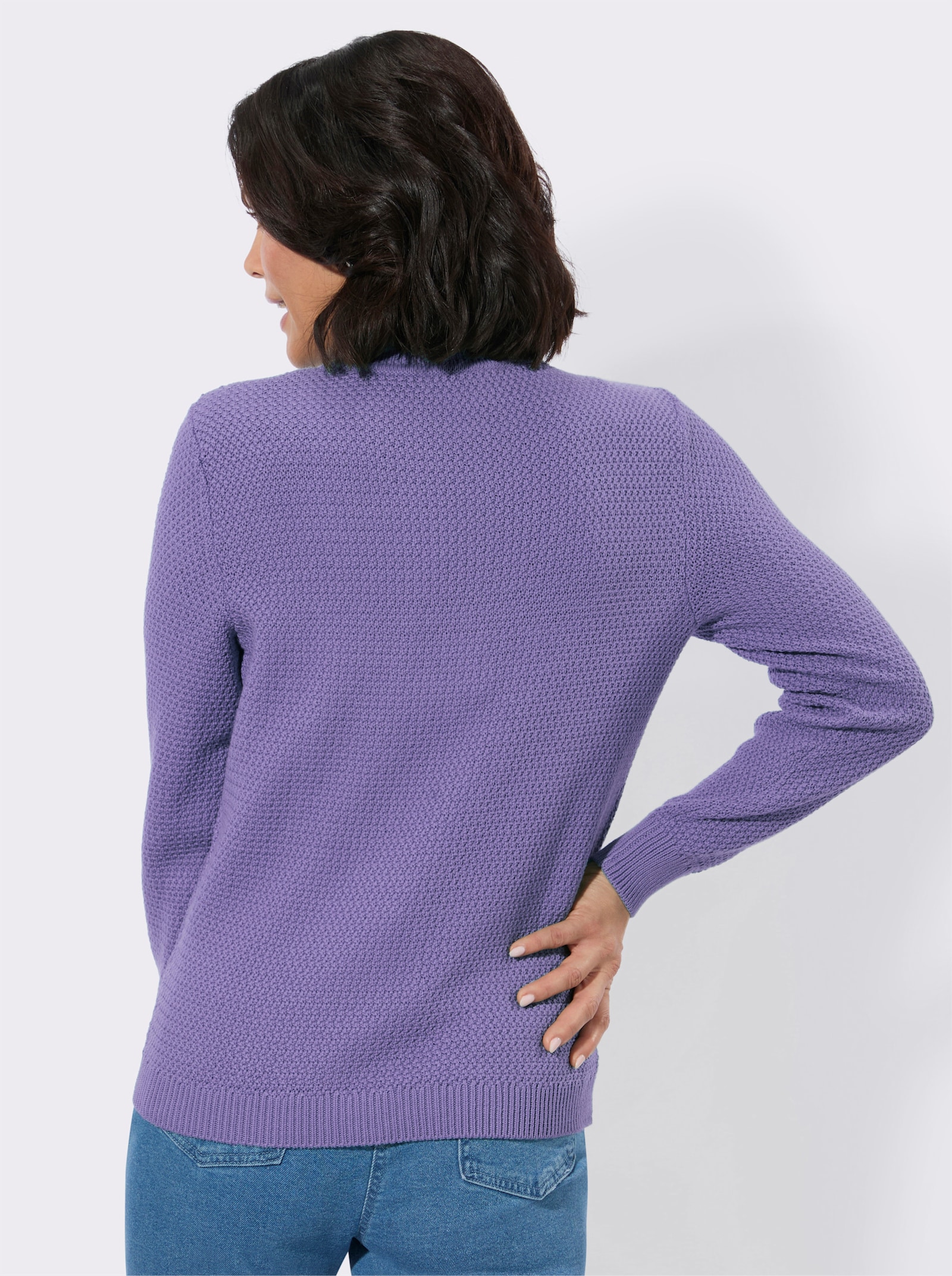 Rollkragenpullover mit Strickmuster vorne - lavendel