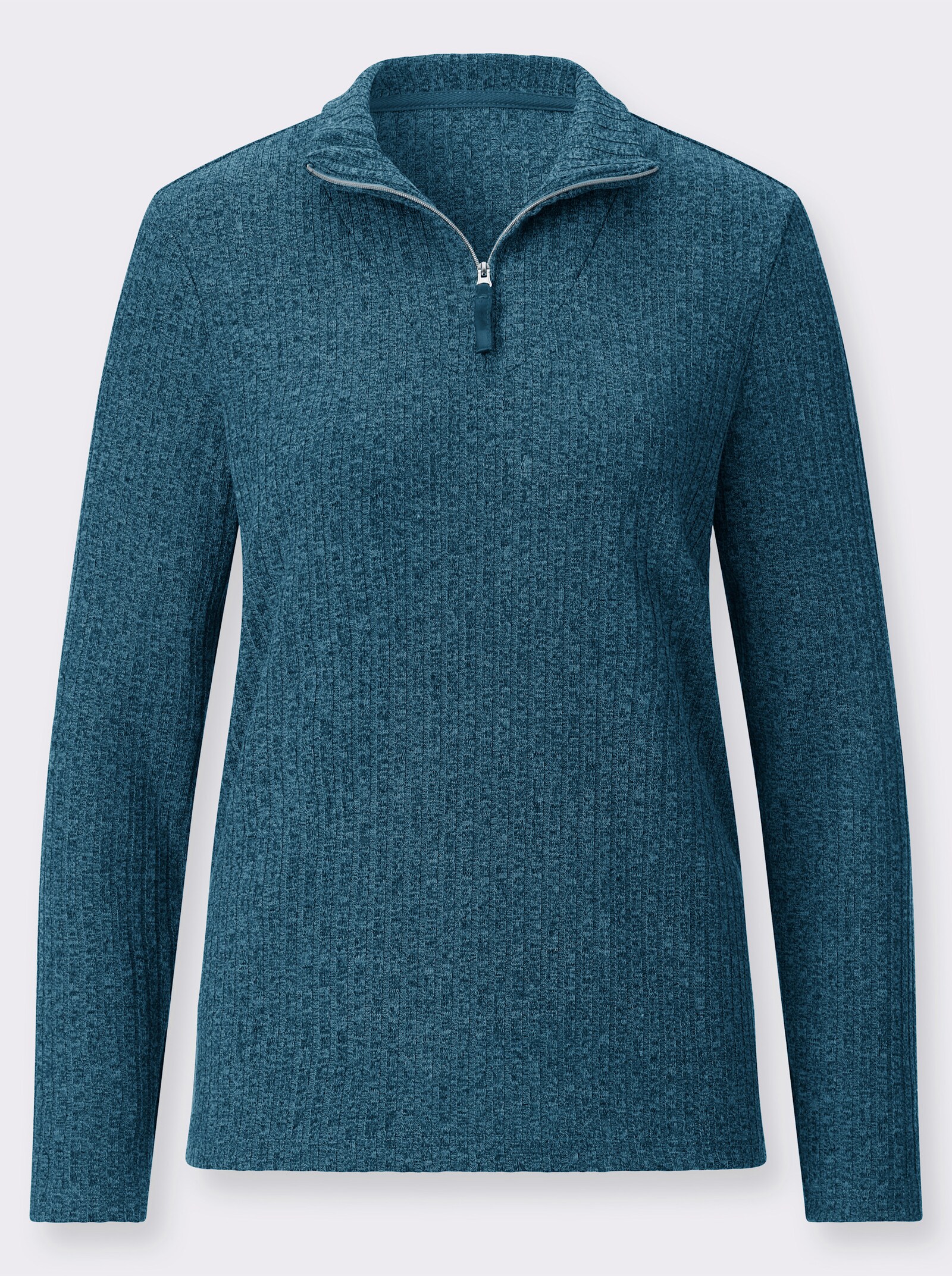 Rippshirt mit Troyerkragen - aquapetrol-meliert