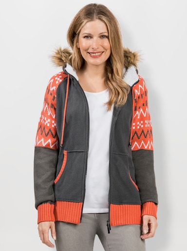 Strickfleecejacke - koralle-gemustert