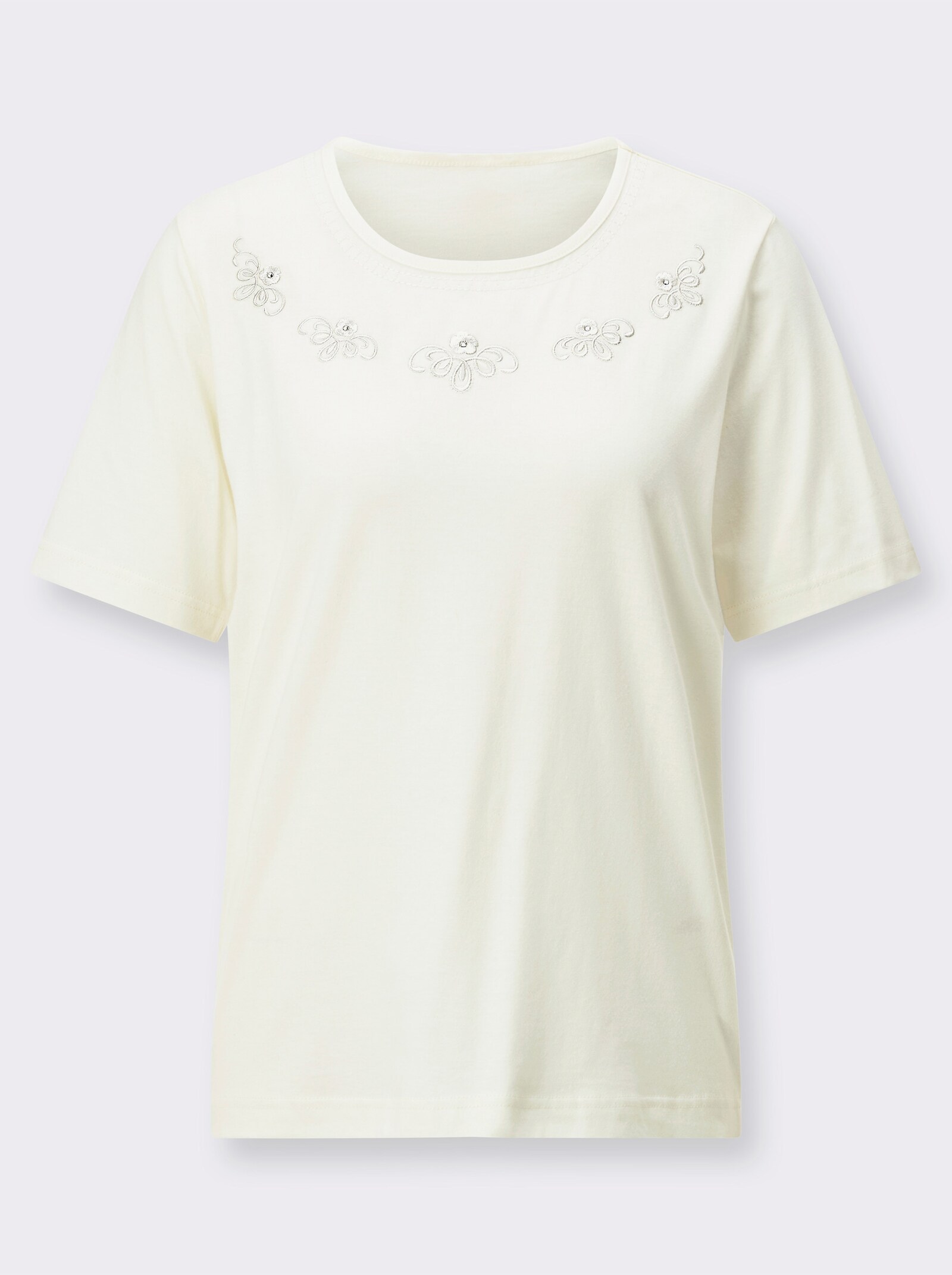 Shirt met korte mouwen en glittersteentjes - ecru