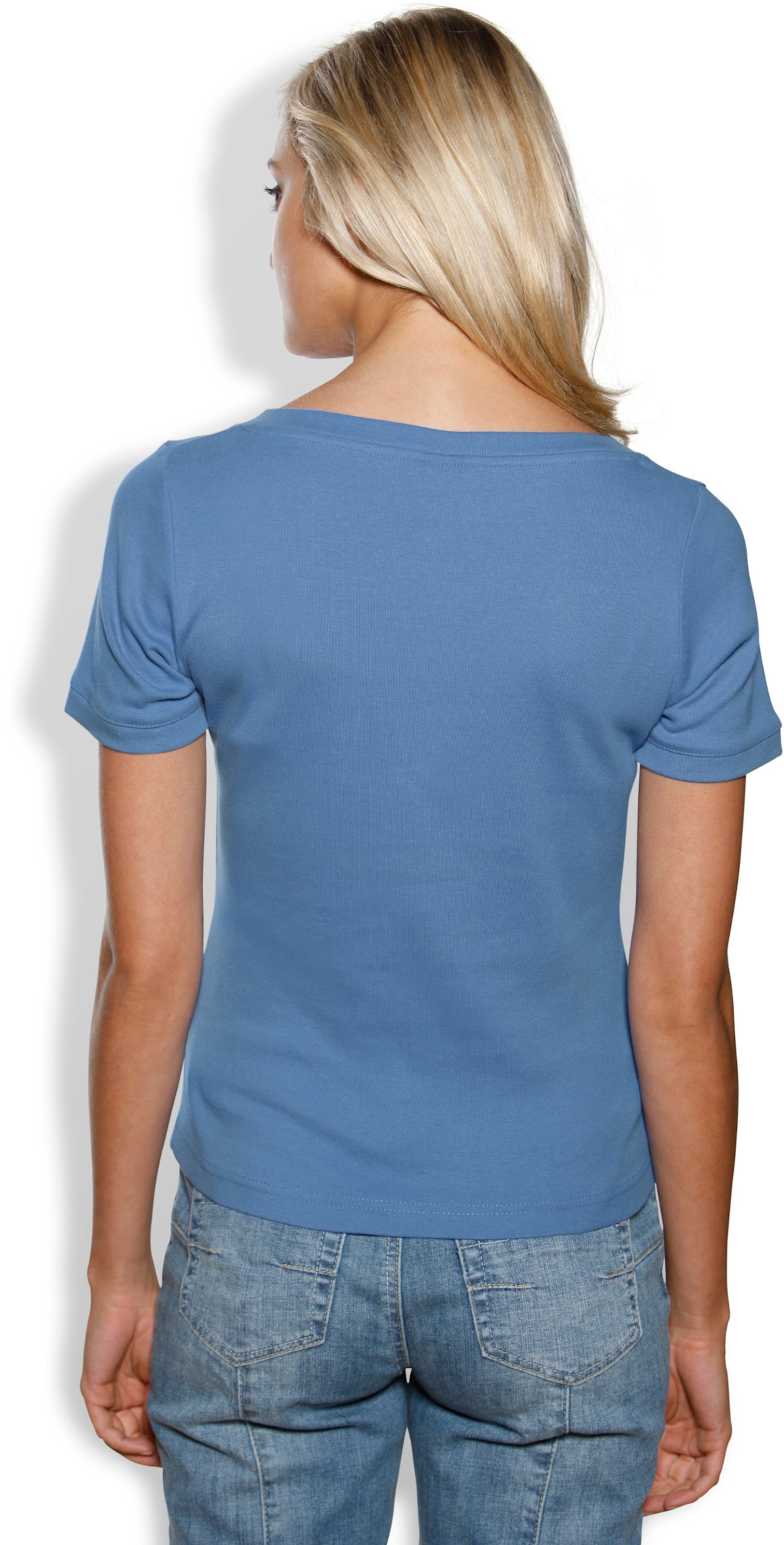 Feiner günstig Kaufen-Carré-Shirt in azurblau von heine. Carré-Shirt in azurblau von heine <![CDATA[Carré-Shirt Mit großzügigem Ausschnitt. Aus trageangenehmer, feiner Rippenware. Figurbetonte Form.]]>. 