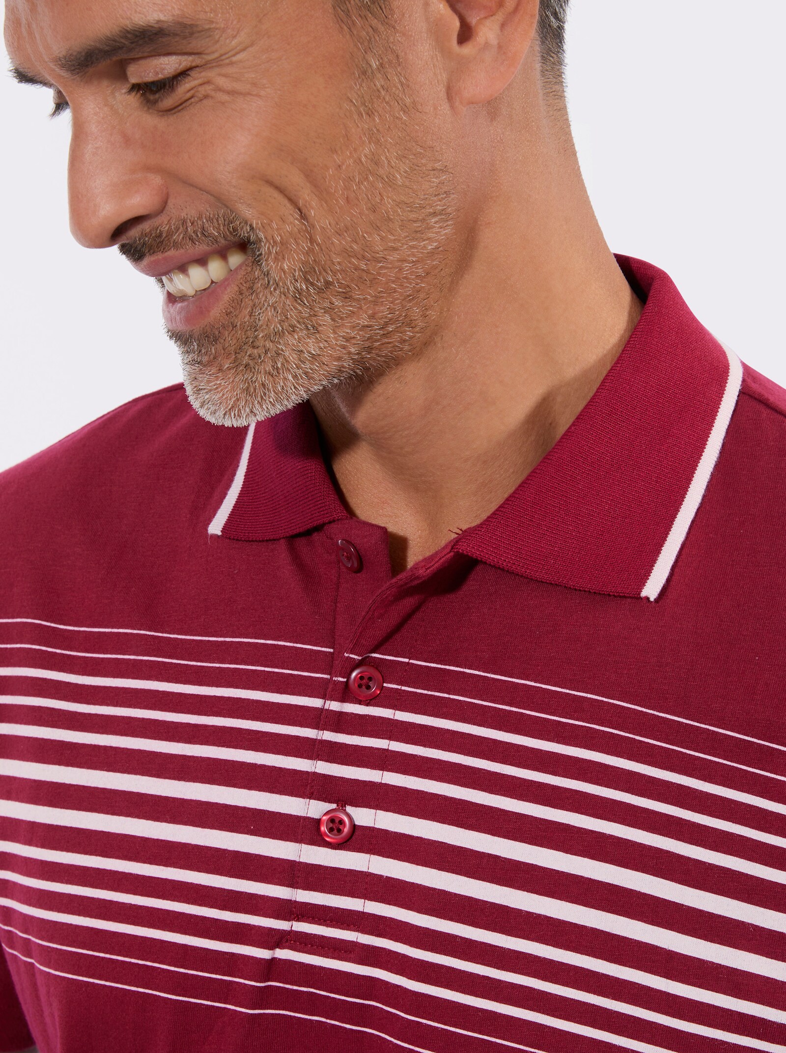Poloshirt mit schmalen Kontraststreifen - dunkelrot