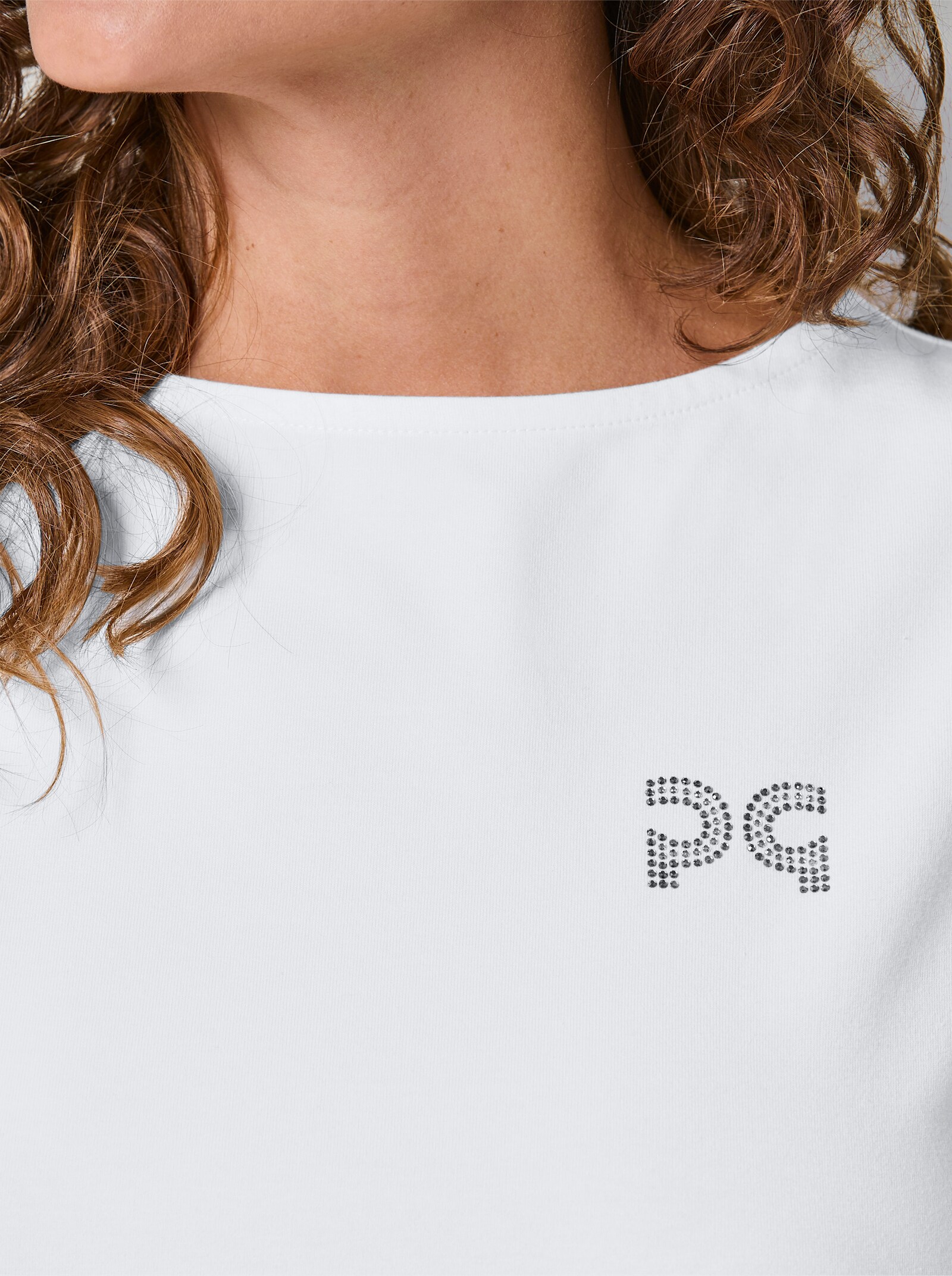 CREATION L PREMIUM Shirttop mit Glitzersteinchen - weiß