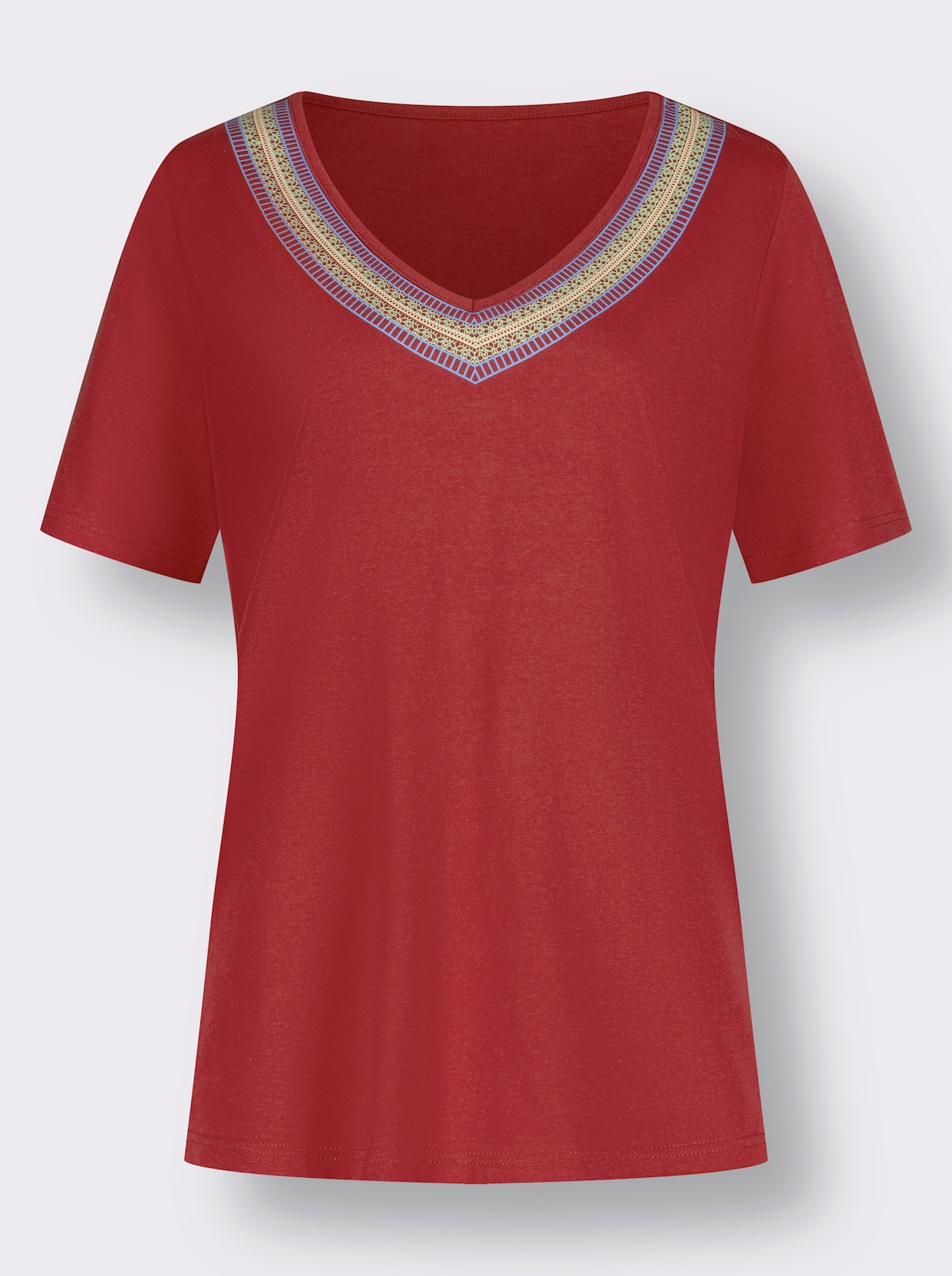 Shirt met V-hals - rood/hemelsblauw