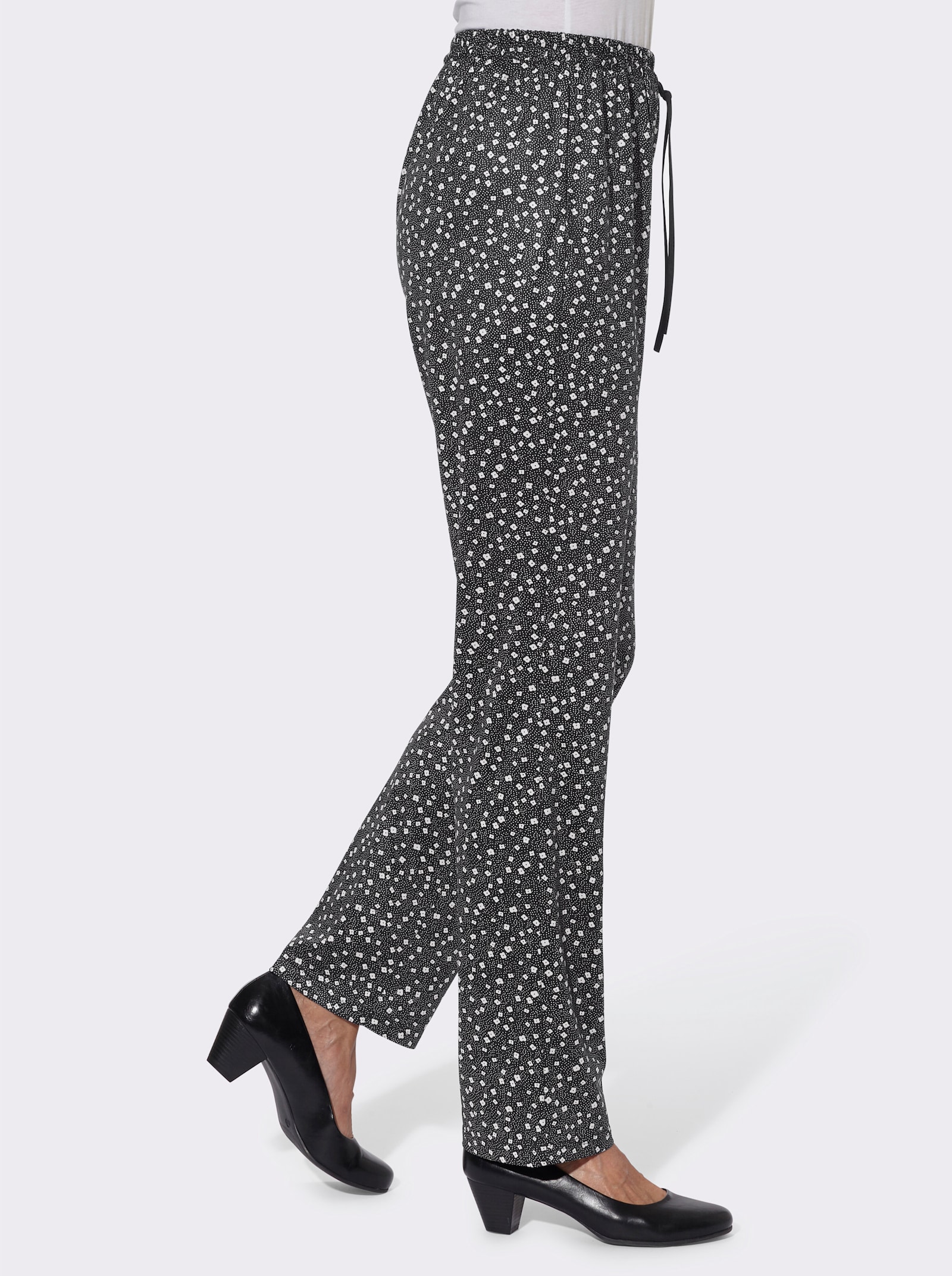 Jerseyhose mit Bindeband - schwarz-millefleurs