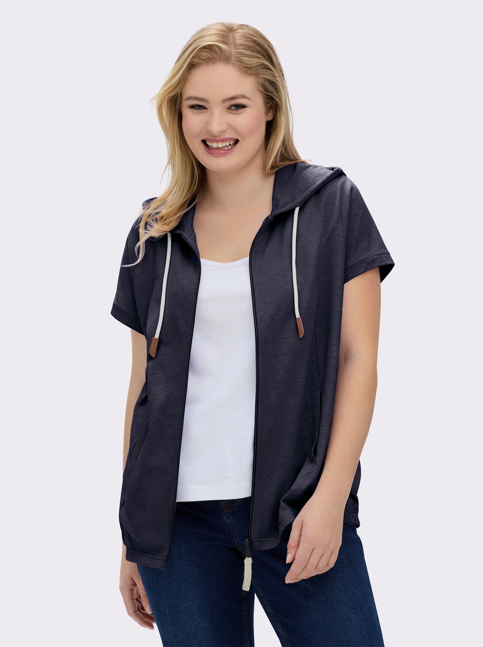 Sweatjacke mit Nahttaschen - marine